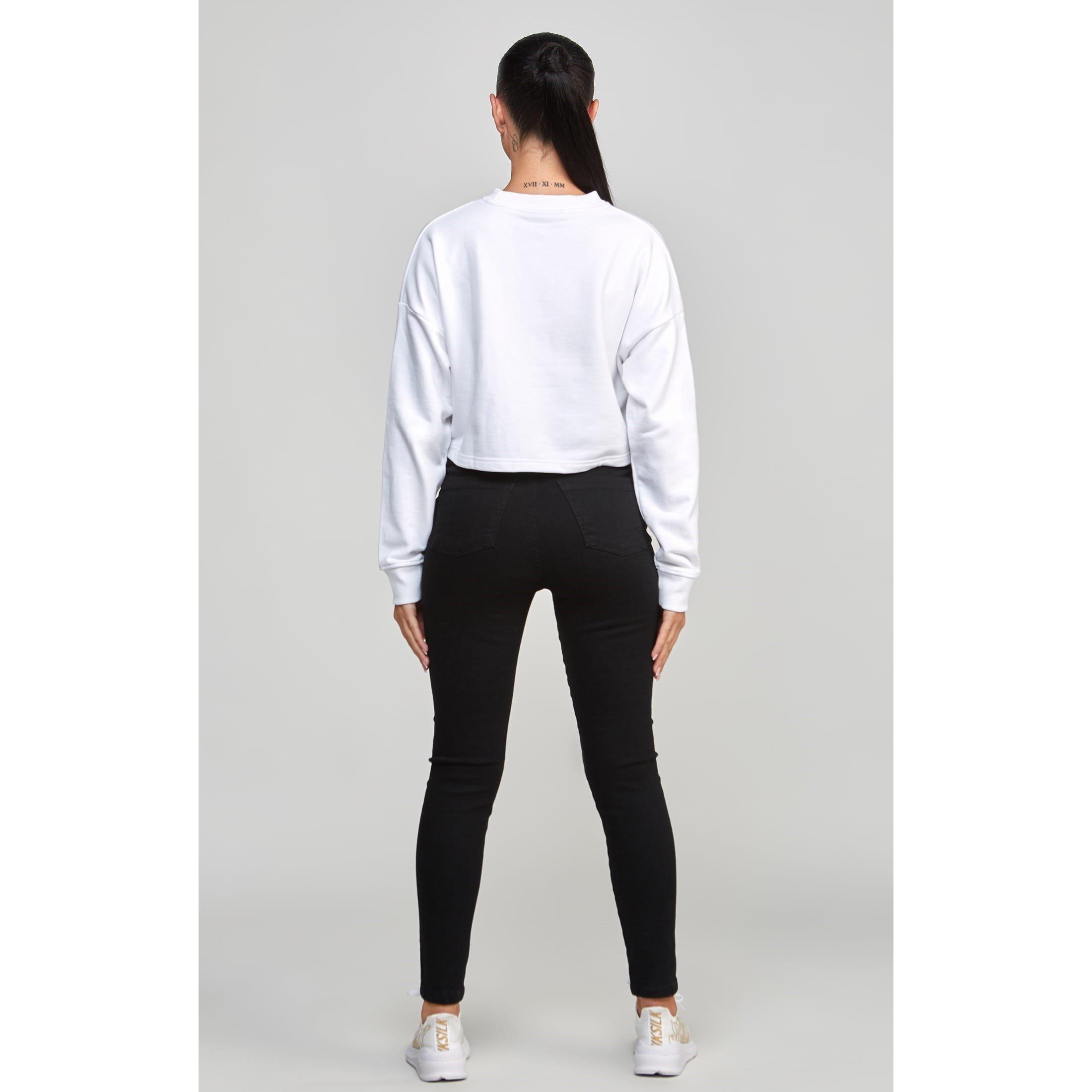 White - SikSilk - Cropped Varsity Sweatshirt - 5