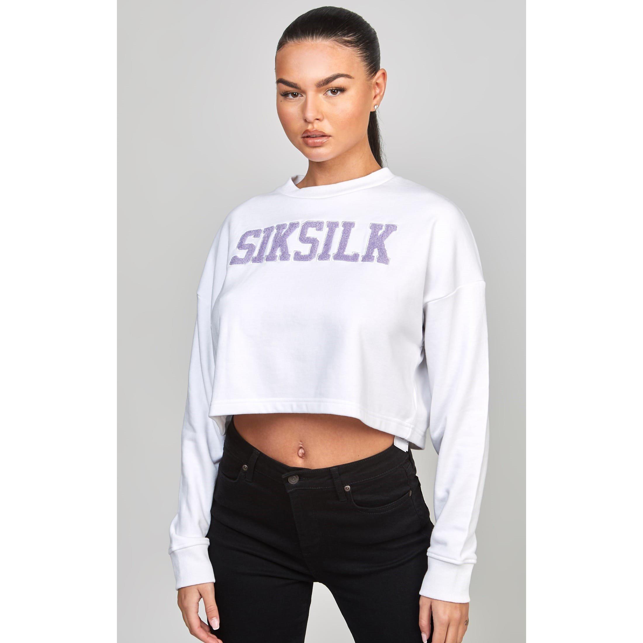 White - SikSilk - Cropped Varsity Sweatshirt - 6