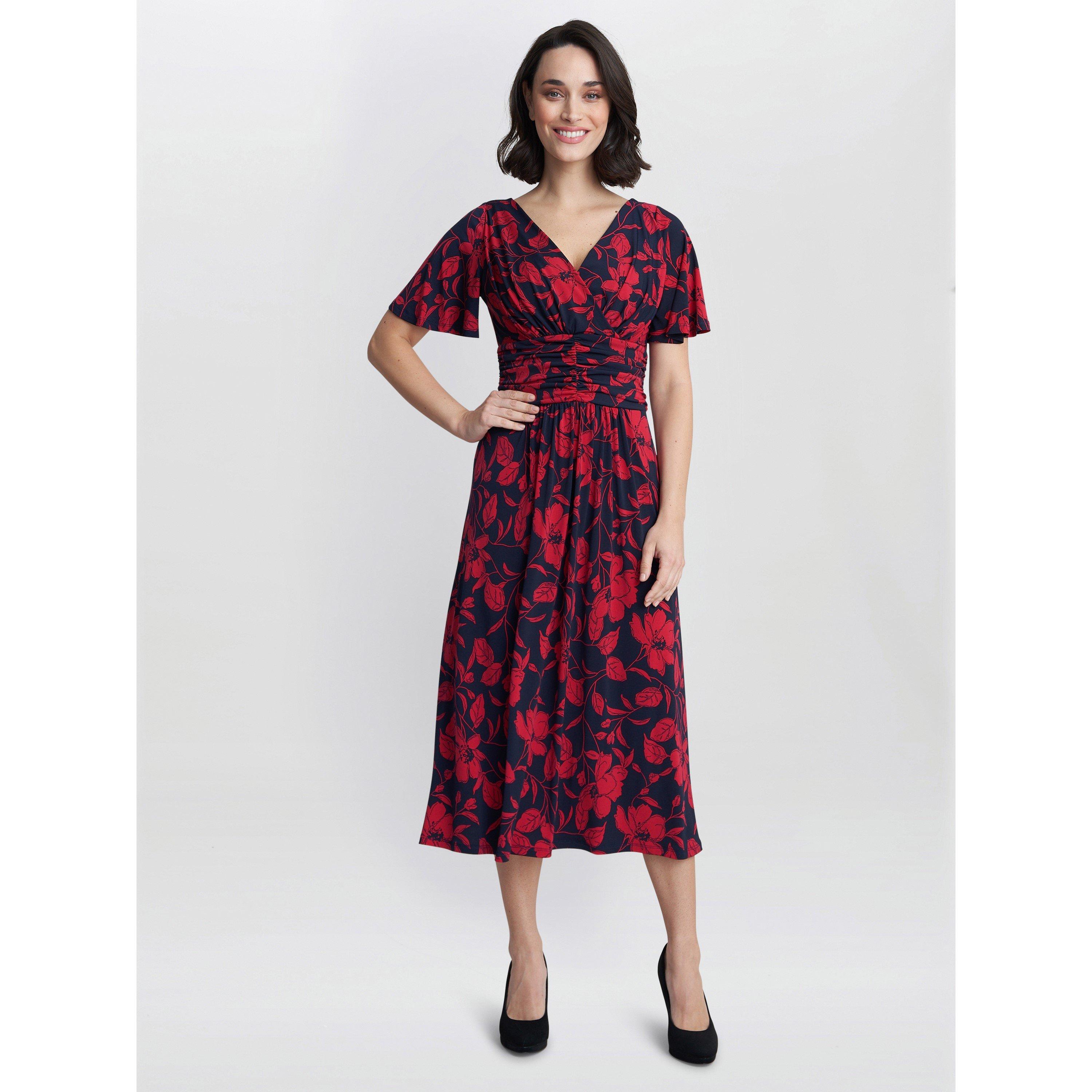 Navy / Red - Gina Bacconi - Women's Geri Jersey Print A Line Dress - 3