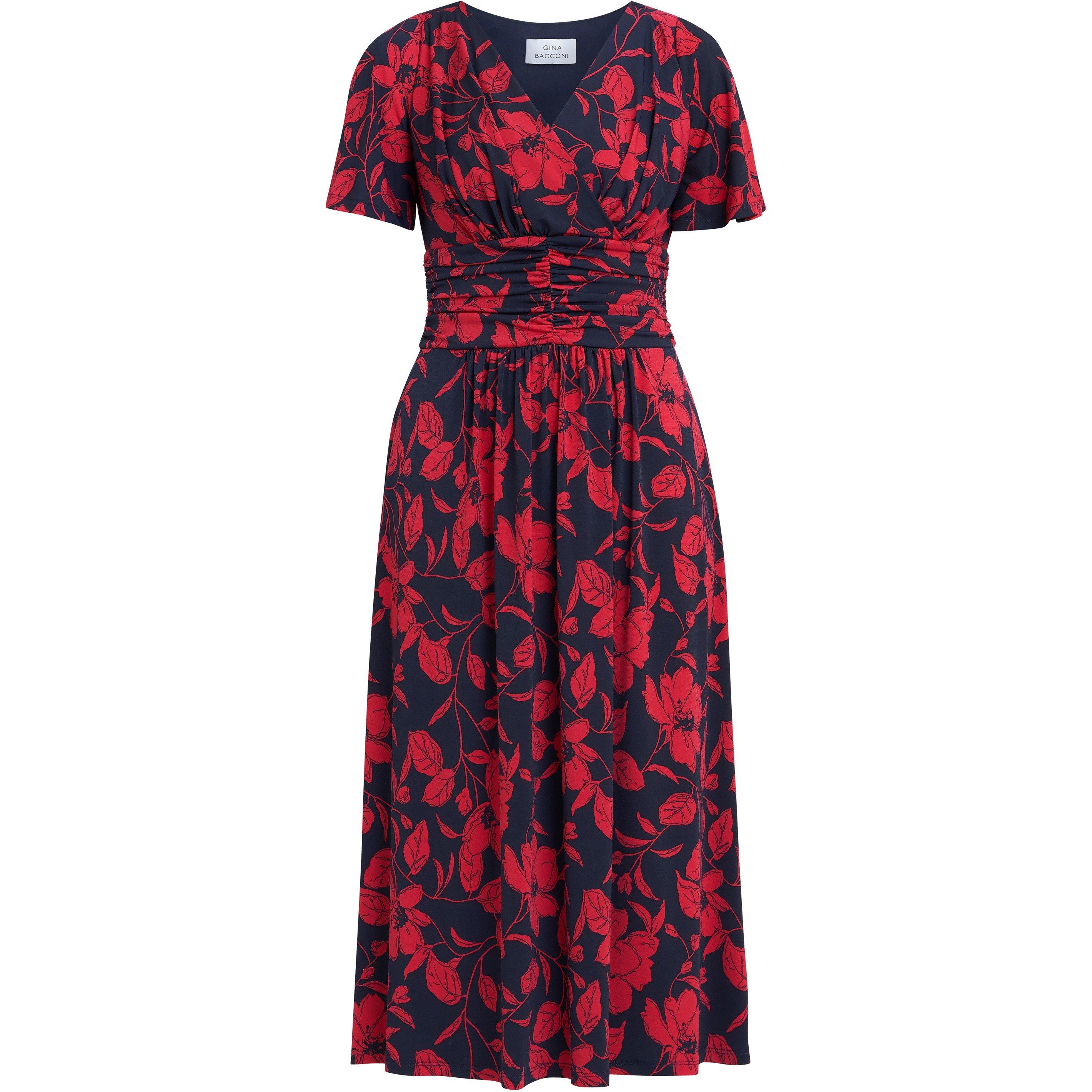 Navy / Red - Gina Bacconi - Women's Geri Jersey Print A Line Dress - 4
