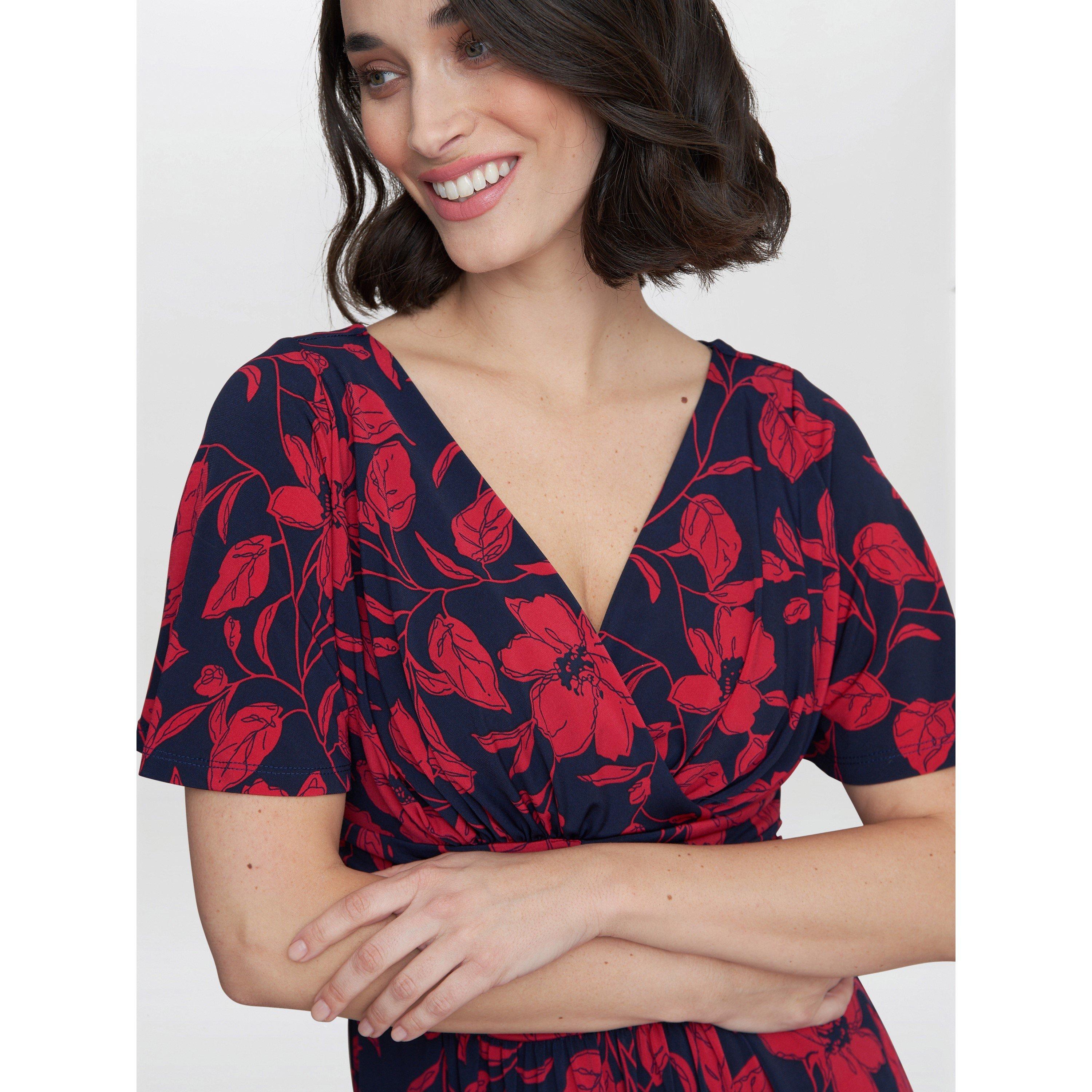 Navy / Red - Gina Bacconi - Women's Geri Jersey Print A Line Dress - 5