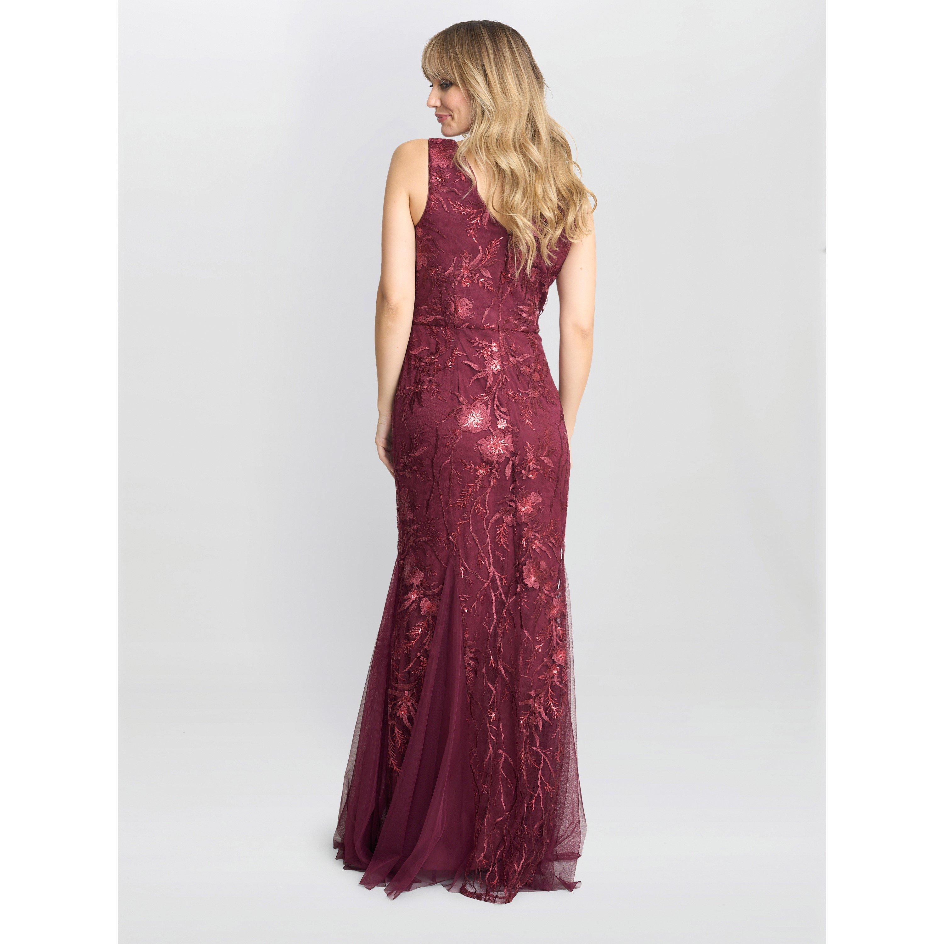 Wine - Gina Bacconi - Evie Sleeveless Maxi Embroidered Gown - 2