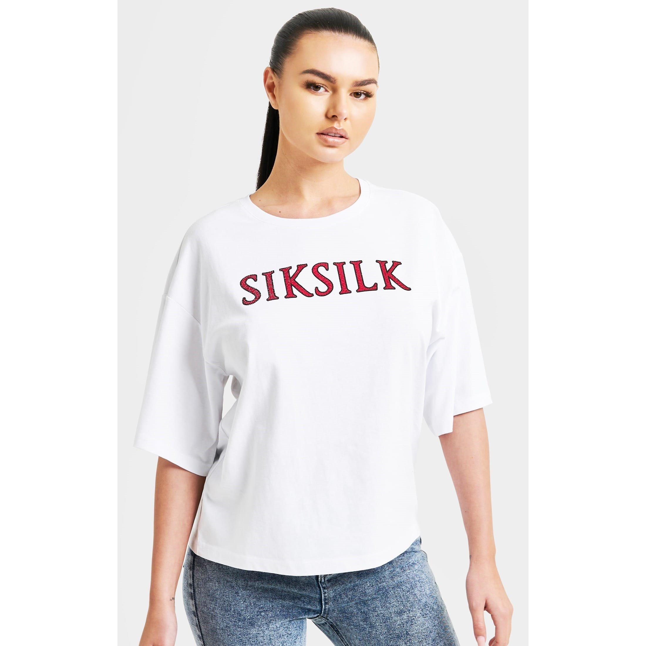 White - SikSilk - Sparkle Boxy Cropped T-Shirt - 1