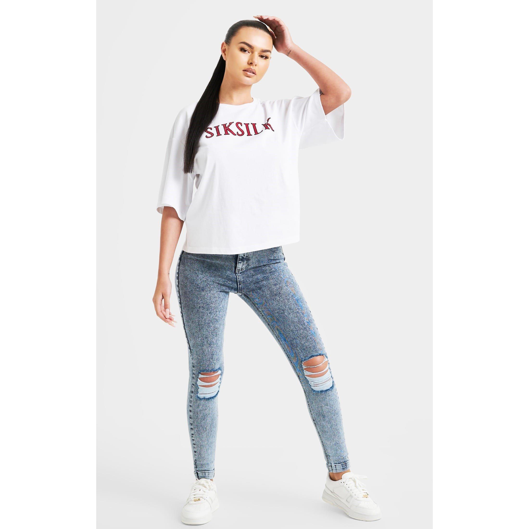White - SikSilk - Sparkle Boxy Cropped T-Shirt - 4