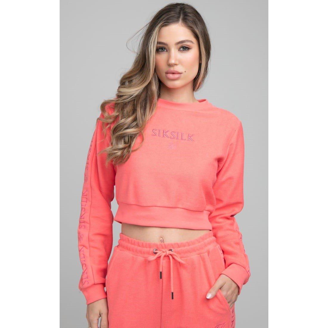 Pink - SikSilk - Loopback Embroidered Cropped Sweatshirt - 1