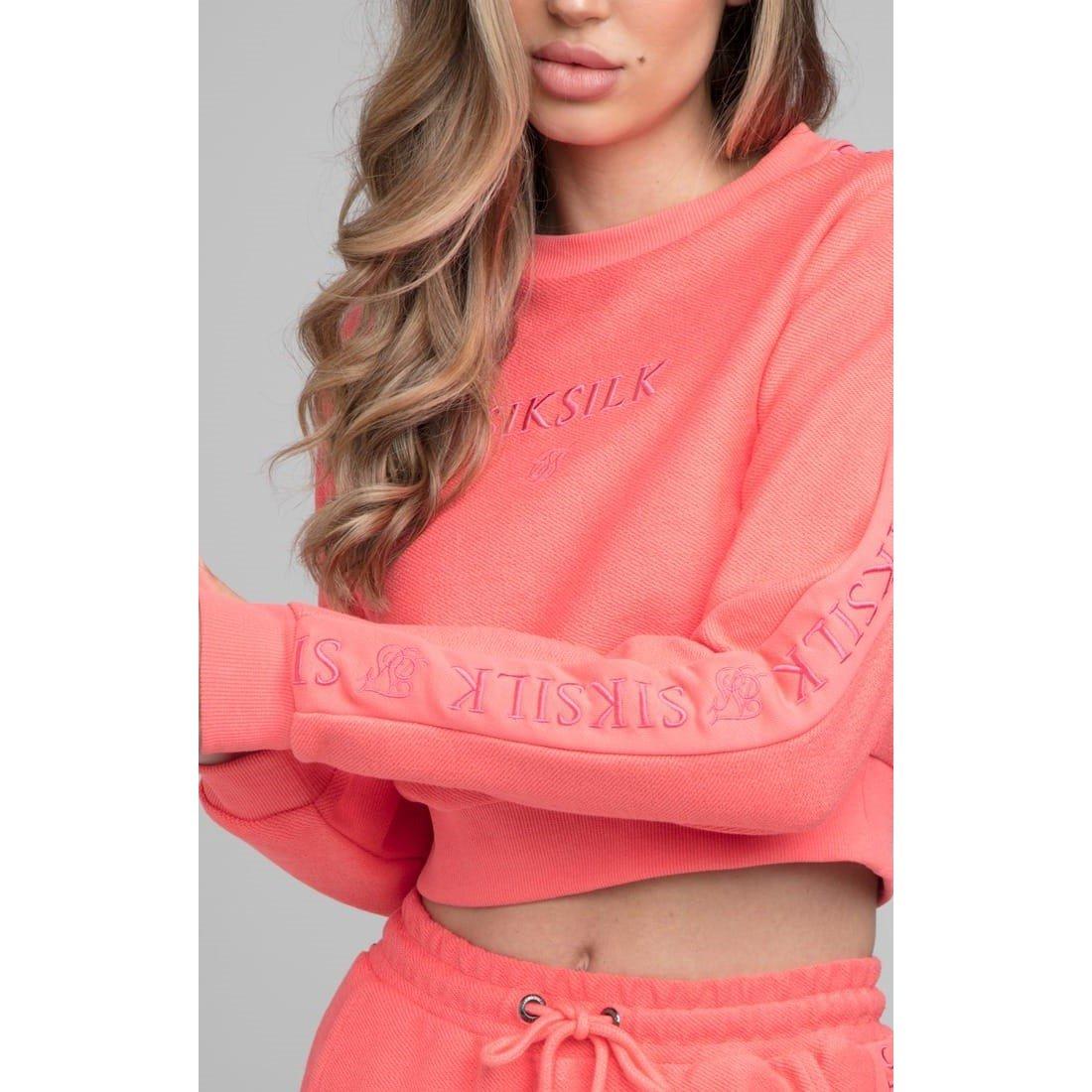 Pink - SikSilk - Loopback Embroidered Cropped Sweatshirt - 3