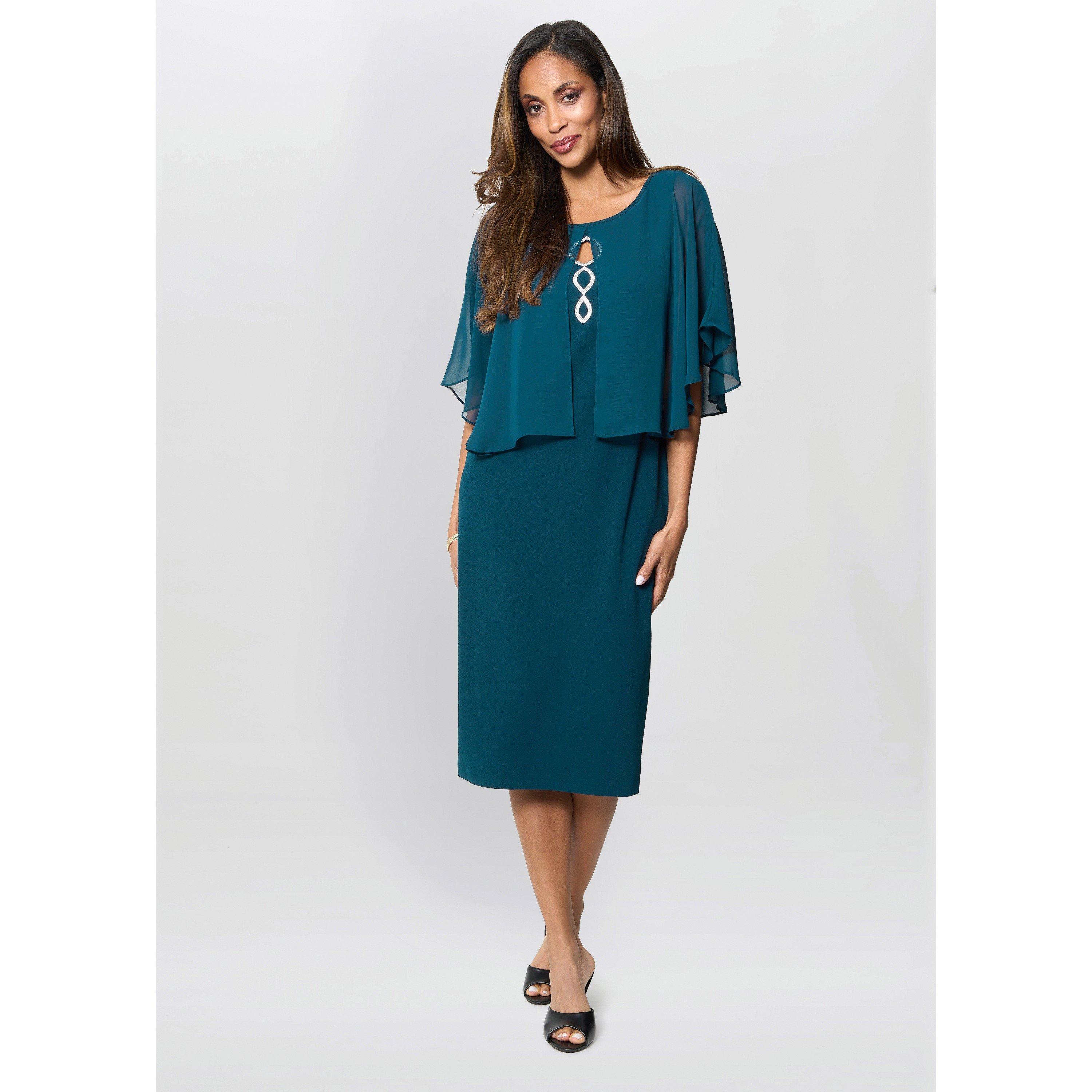 Dark Green - Gina Bacconi - Cherri Dress With Chiffon Overlay - 2