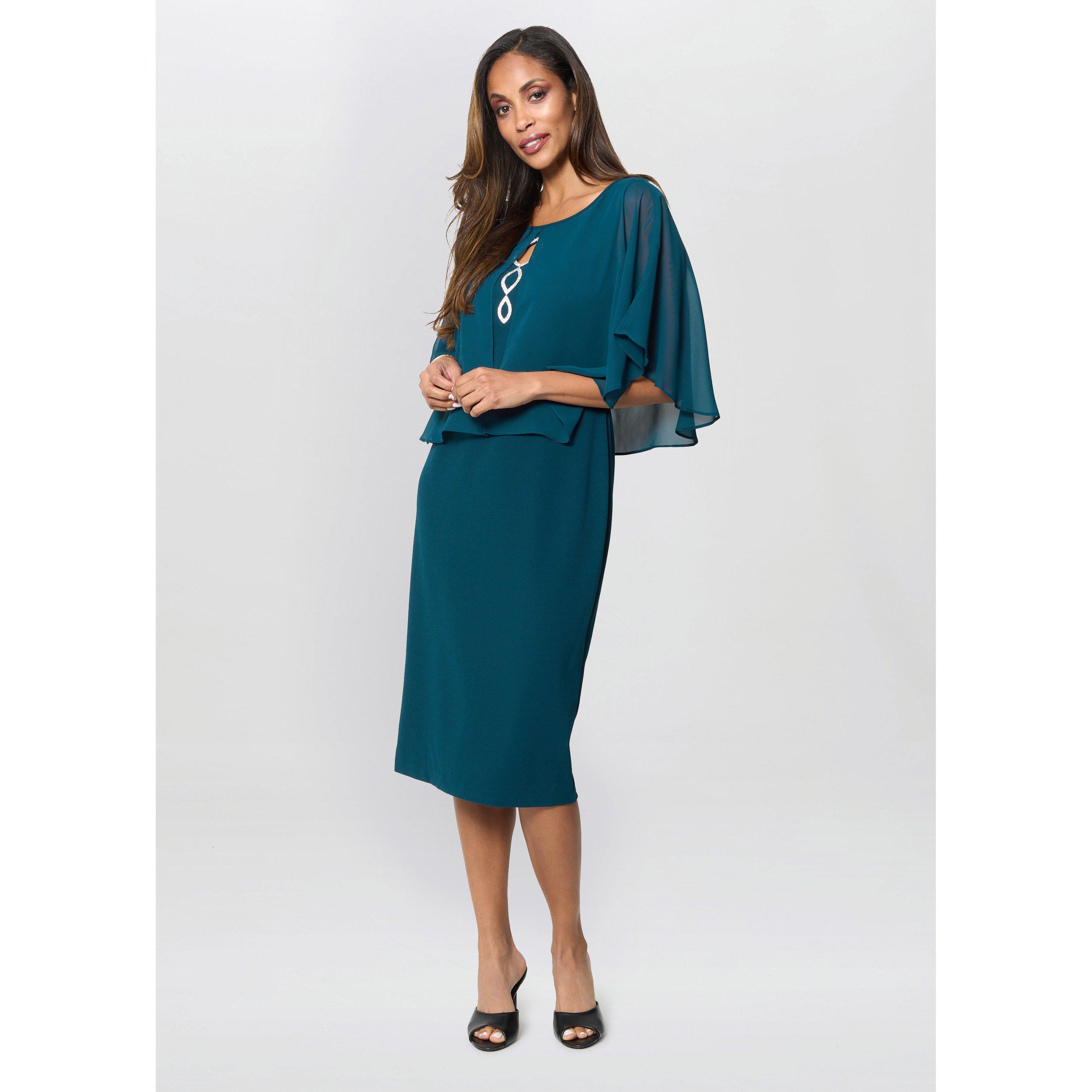 Dark Green - Gina Bacconi - Cherri Dress With Chiffon Overlay - 3