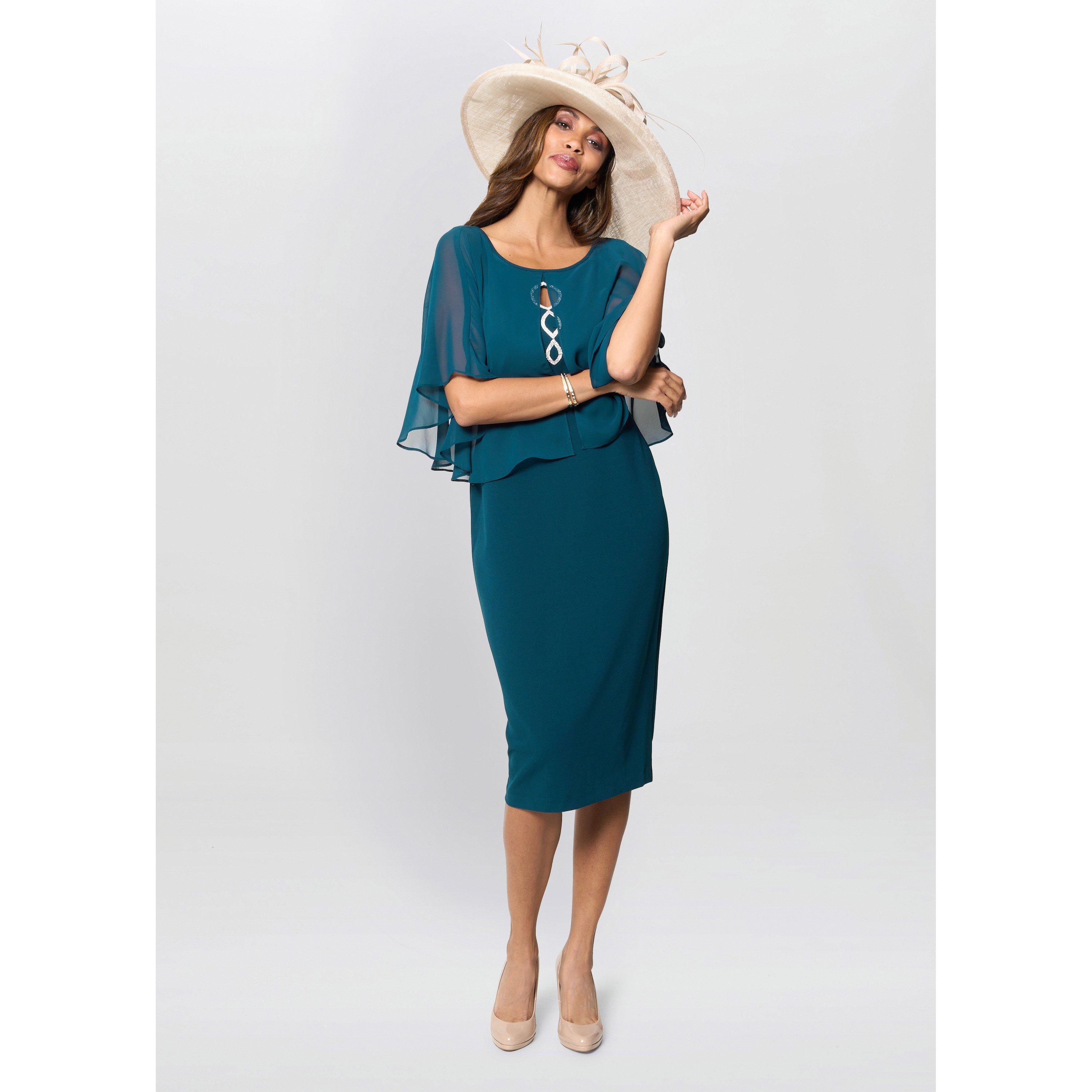 Dark Green - Gina Bacconi - Cherri Dress With Chiffon Overlay - 5