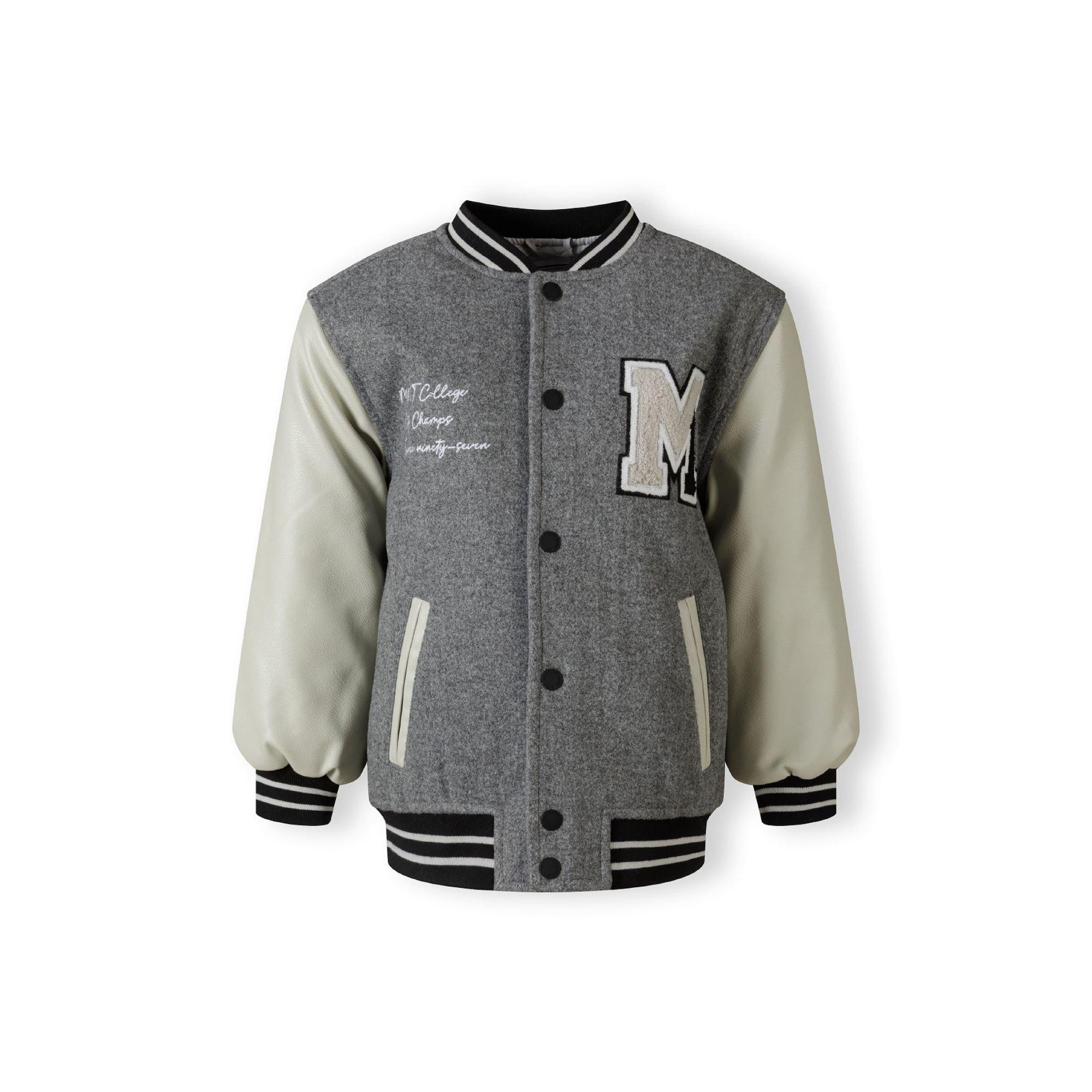 Minoti Boys varsity jacket with snap buttons and PU sleeves grey