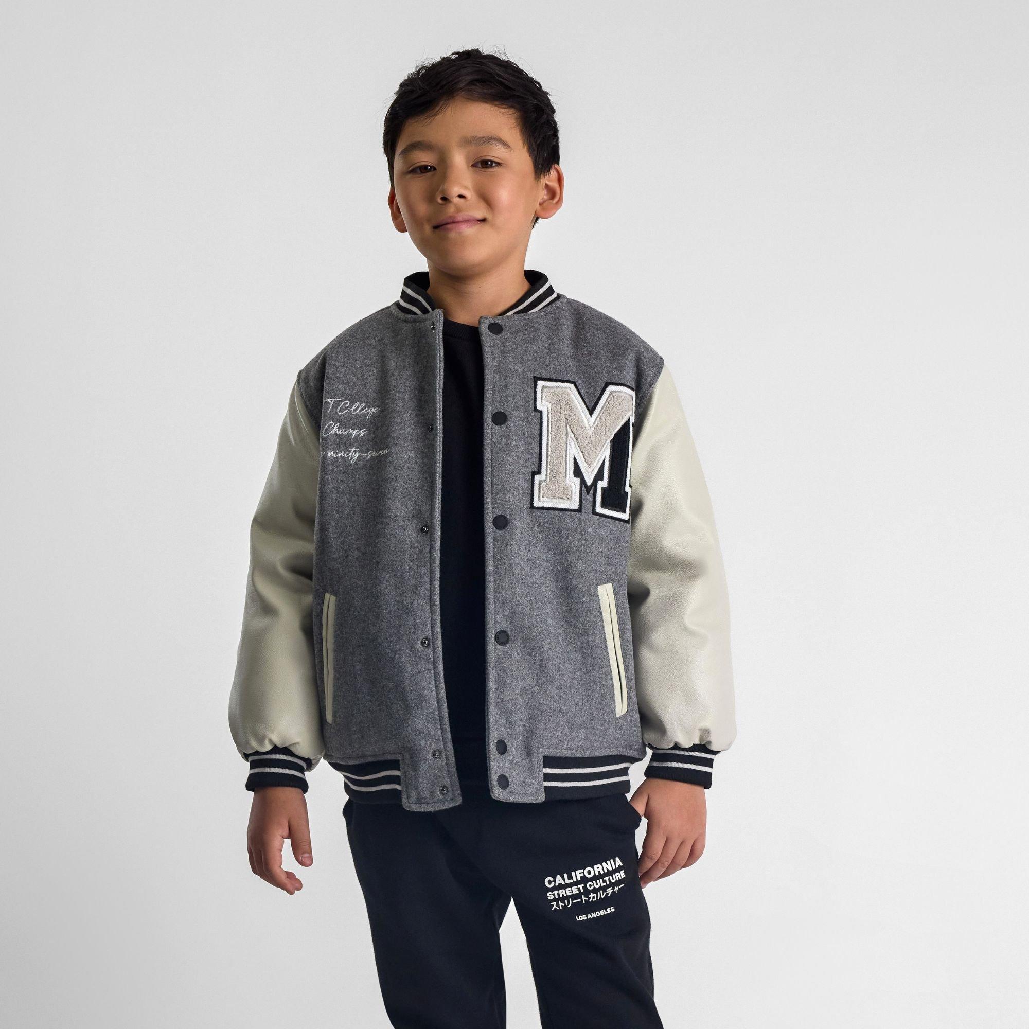 MottleLightGrey - Minoti - Boys varsity jacket with snap buttons and PU sleeves grey - 2