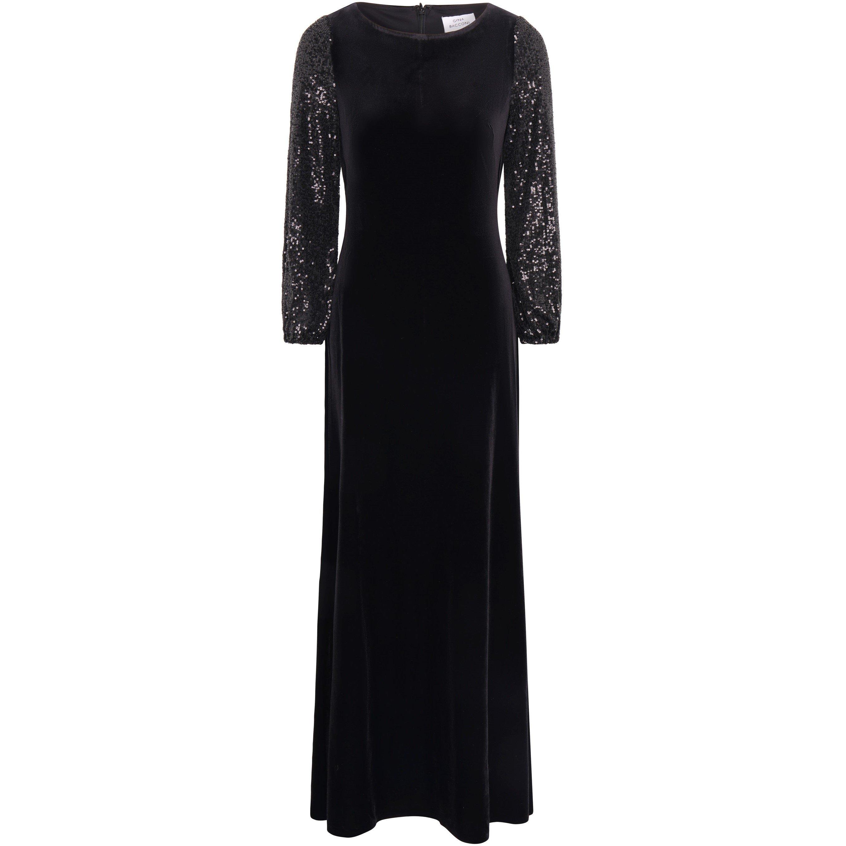 Black - Gina Bacconi - Pauline Velvet Maxi Sequin Sleeve Dress - 1