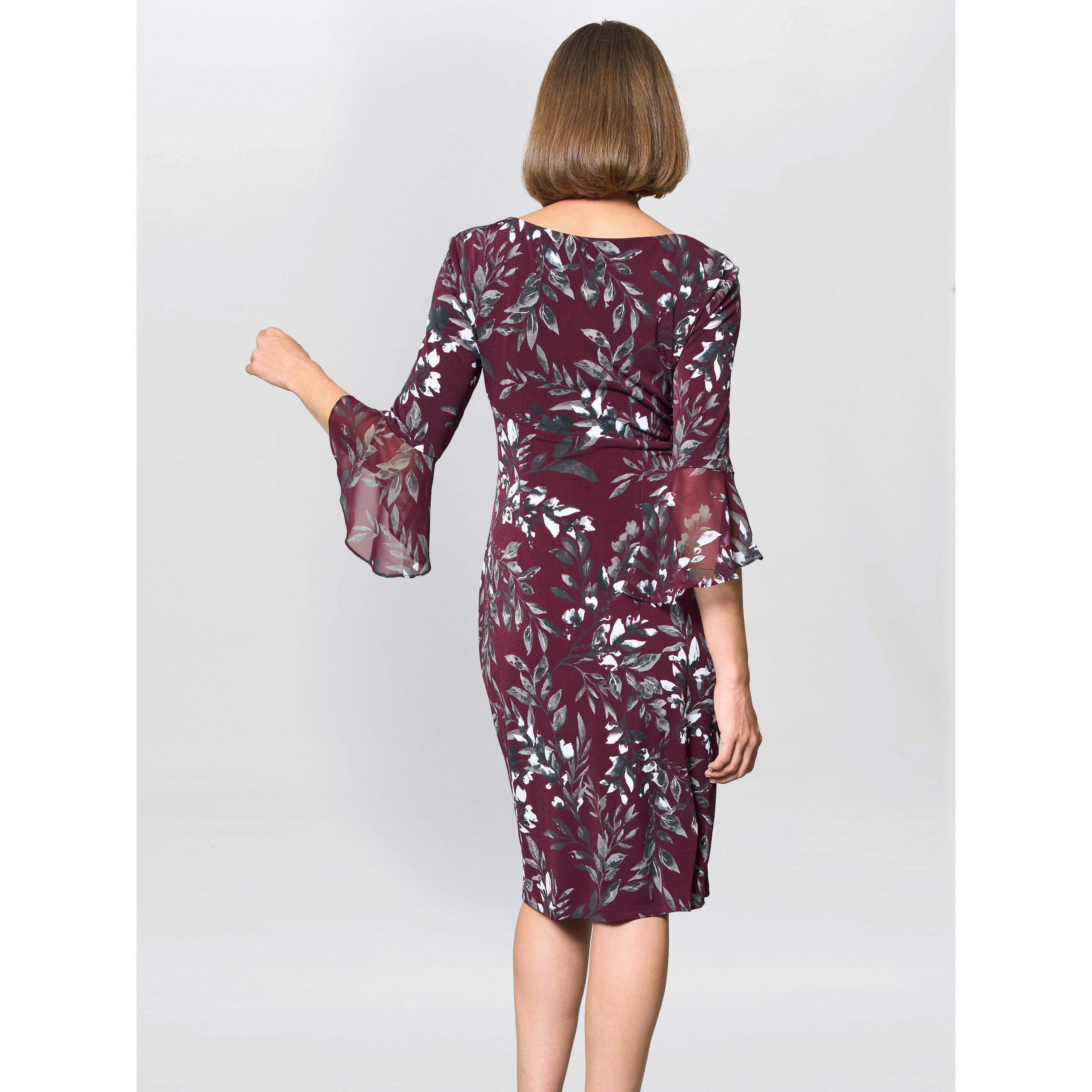 Burgundy - Gina Bacconi - Kristin Floral Sheath Dress - 3