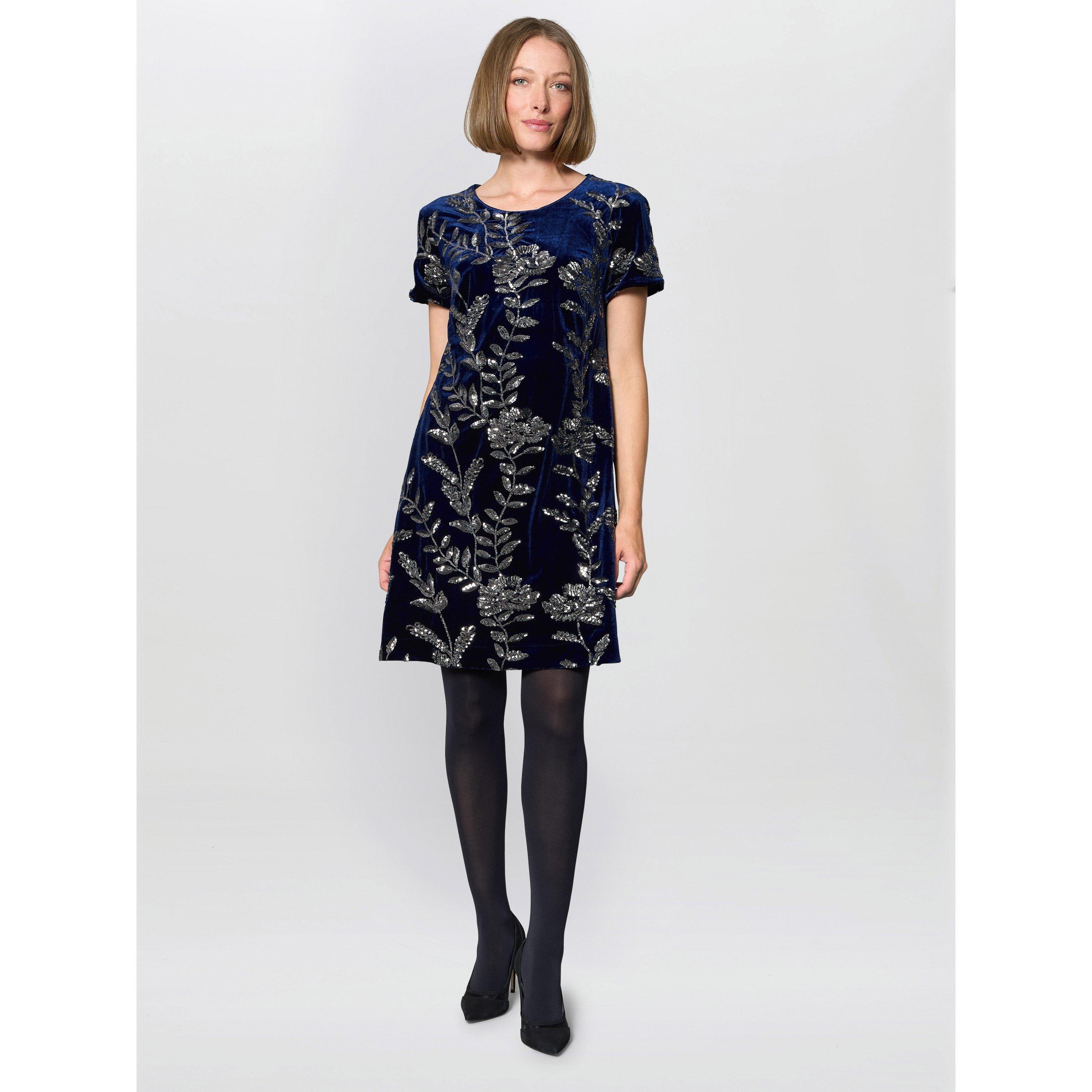 Navy - Gina Bacconi - Cleopatra Embroidered Velvet Dress - 6
