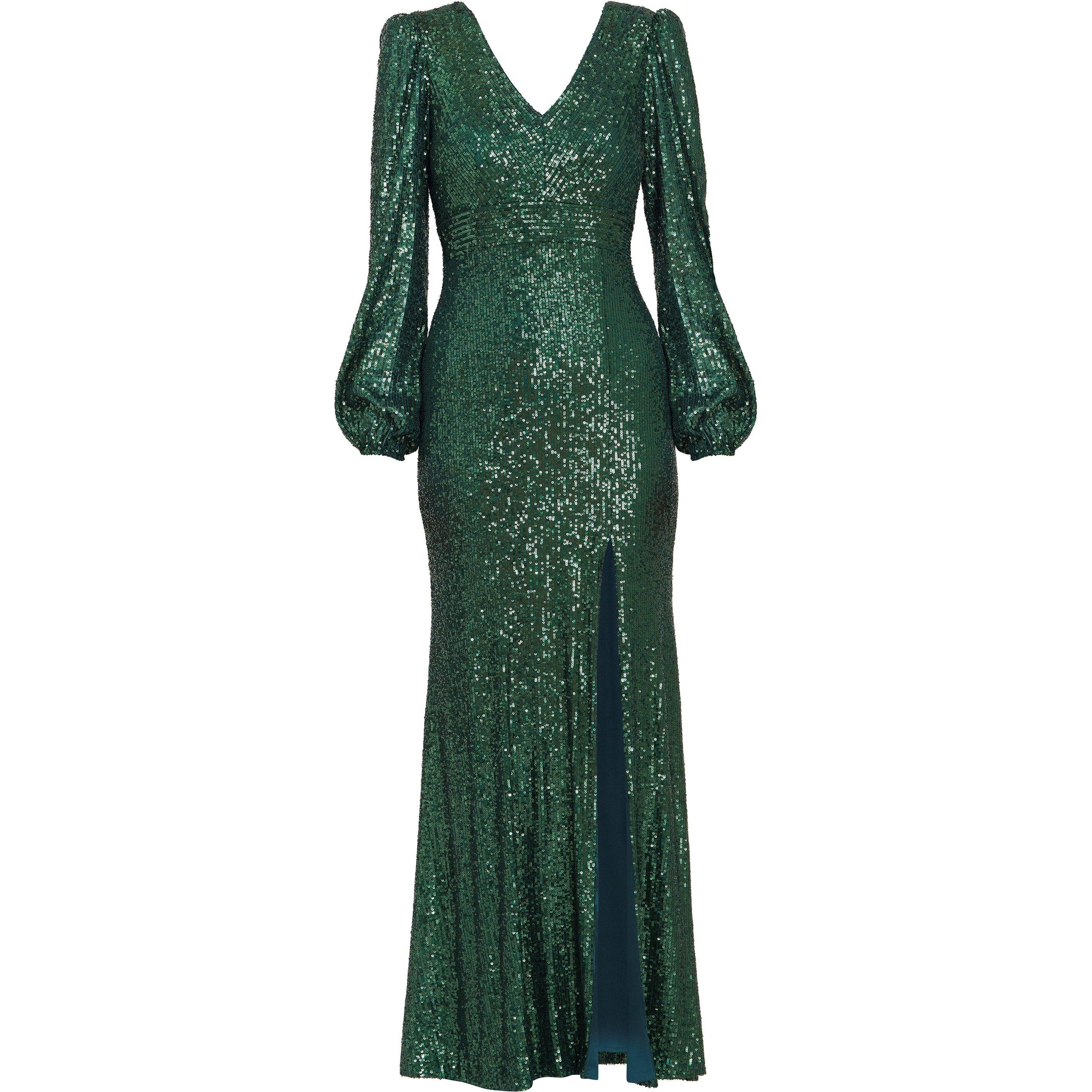 Bright Green - Gina Bacconi - Alison Sequn V Neck Maxi Dress - 1