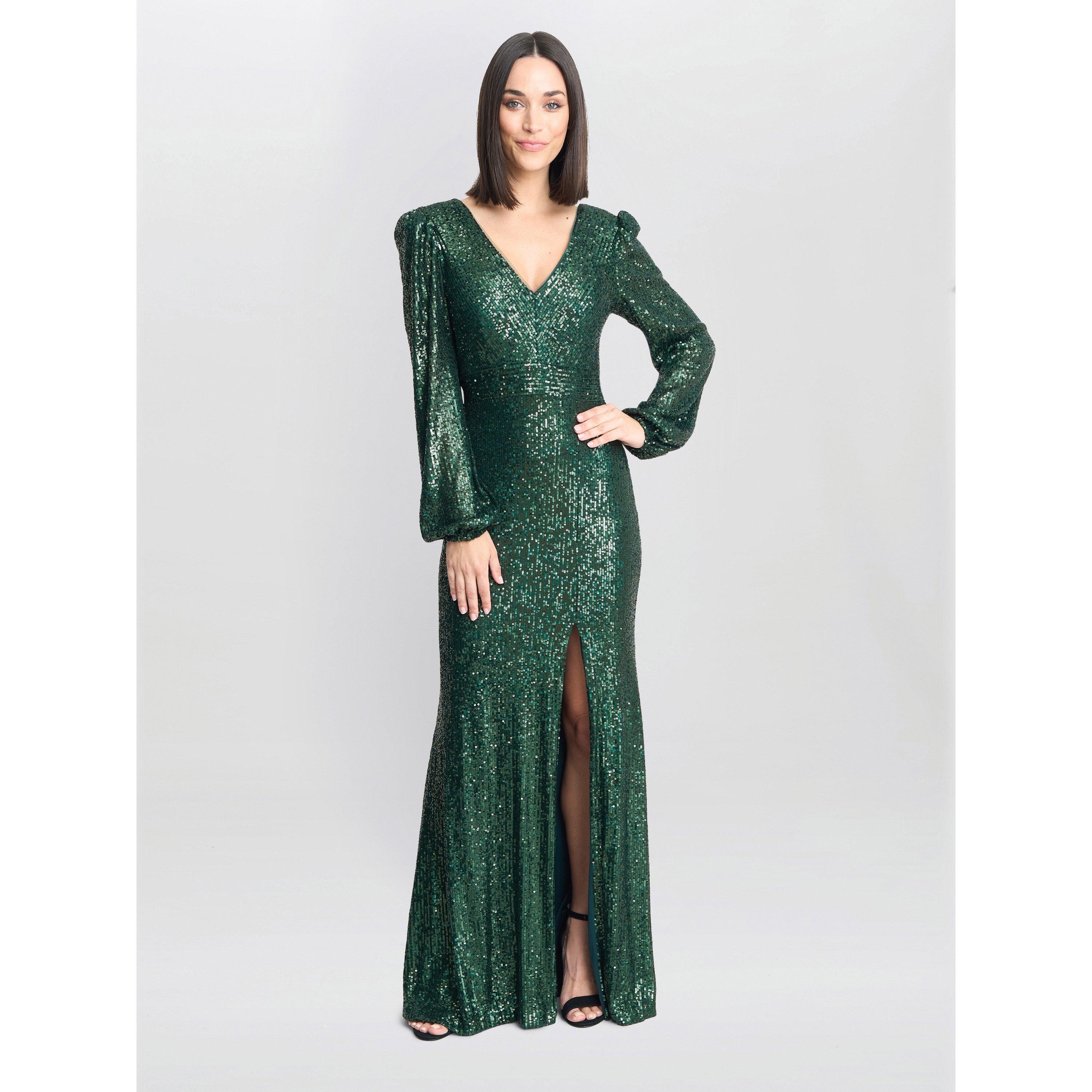 Bright Green - Gina Bacconi - Alison Sequn V Neck Maxi Dress - 7