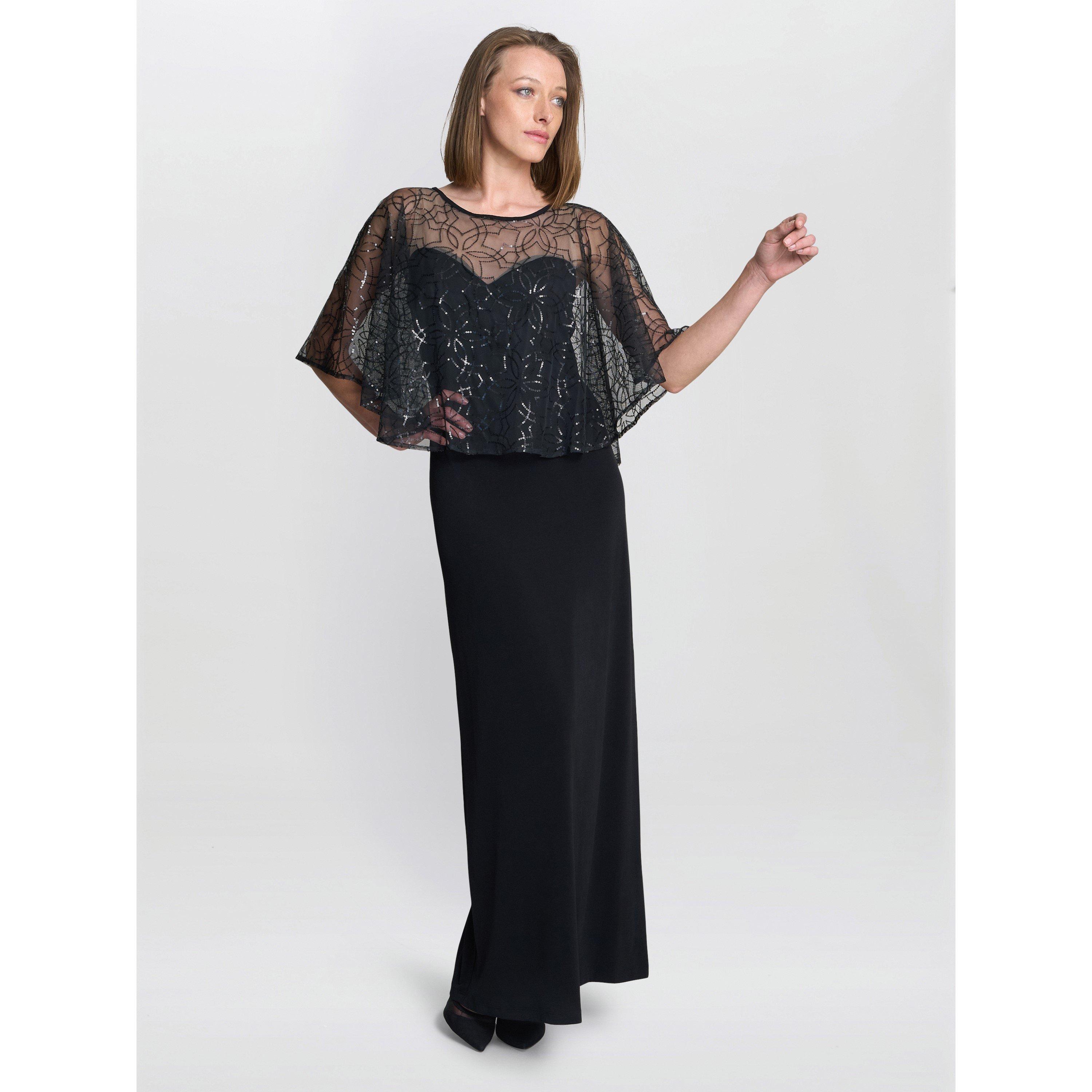Black - Gina Bacconi - Anoushka Maxi Dress With Sheer Cape - 4