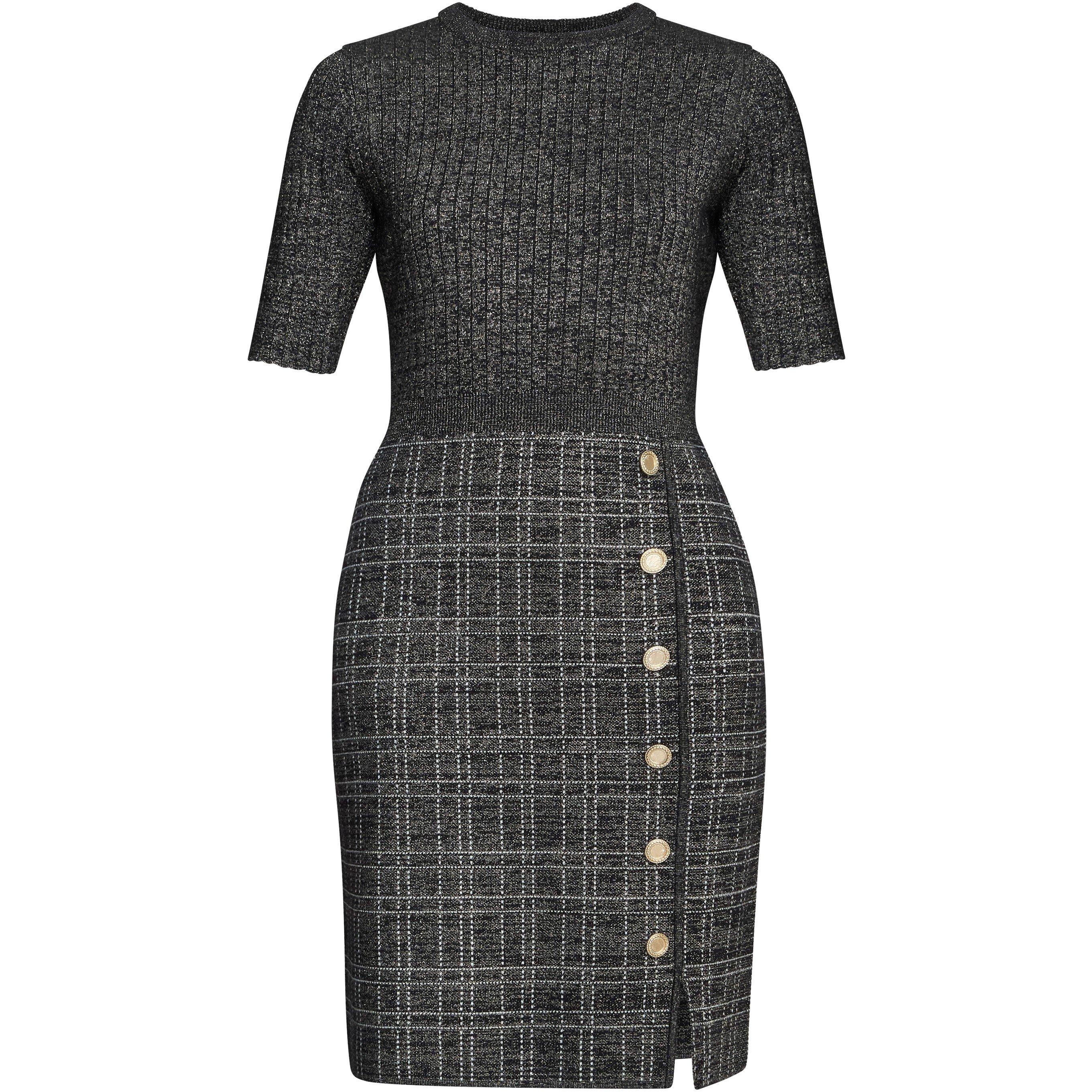 Gina Bacconi Women's Antonella Button Detail Knit Dress - Black / Gold - XL