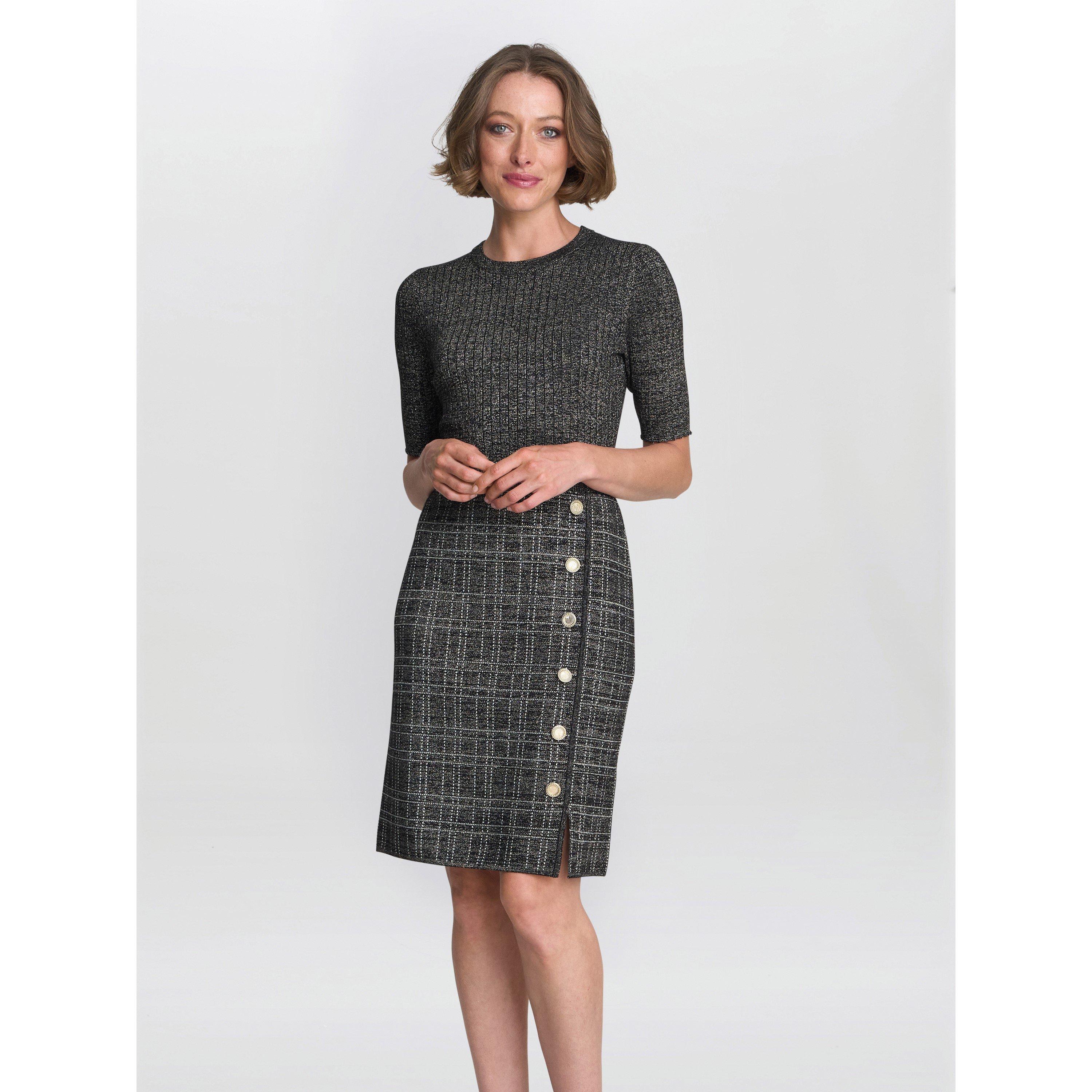 Black / Gold - Gina Bacconi - Antonella Button Detail Knit Dress - 2