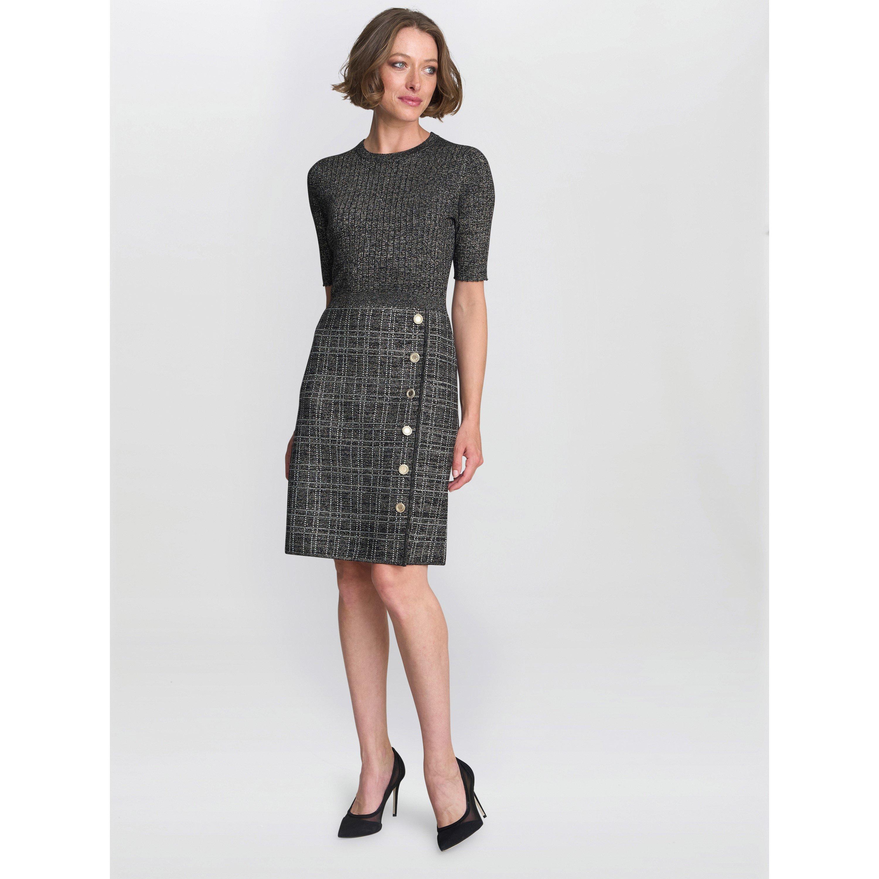 Black / Gold - Gina Bacconi - Antonella Button Detail Knit Dress - 4