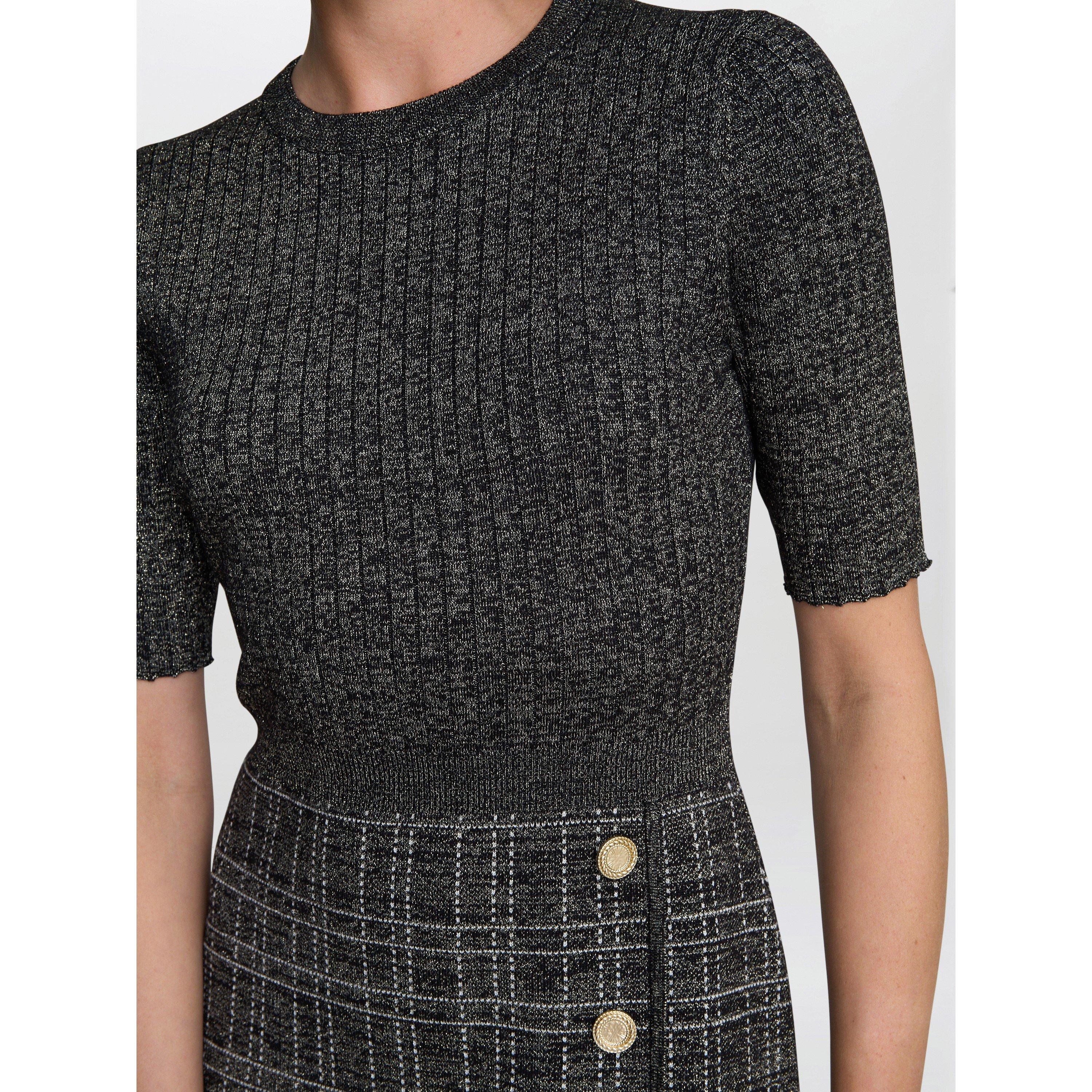 Black / Gold - Gina Bacconi - Antonella Button Detail Knit Dress - 5