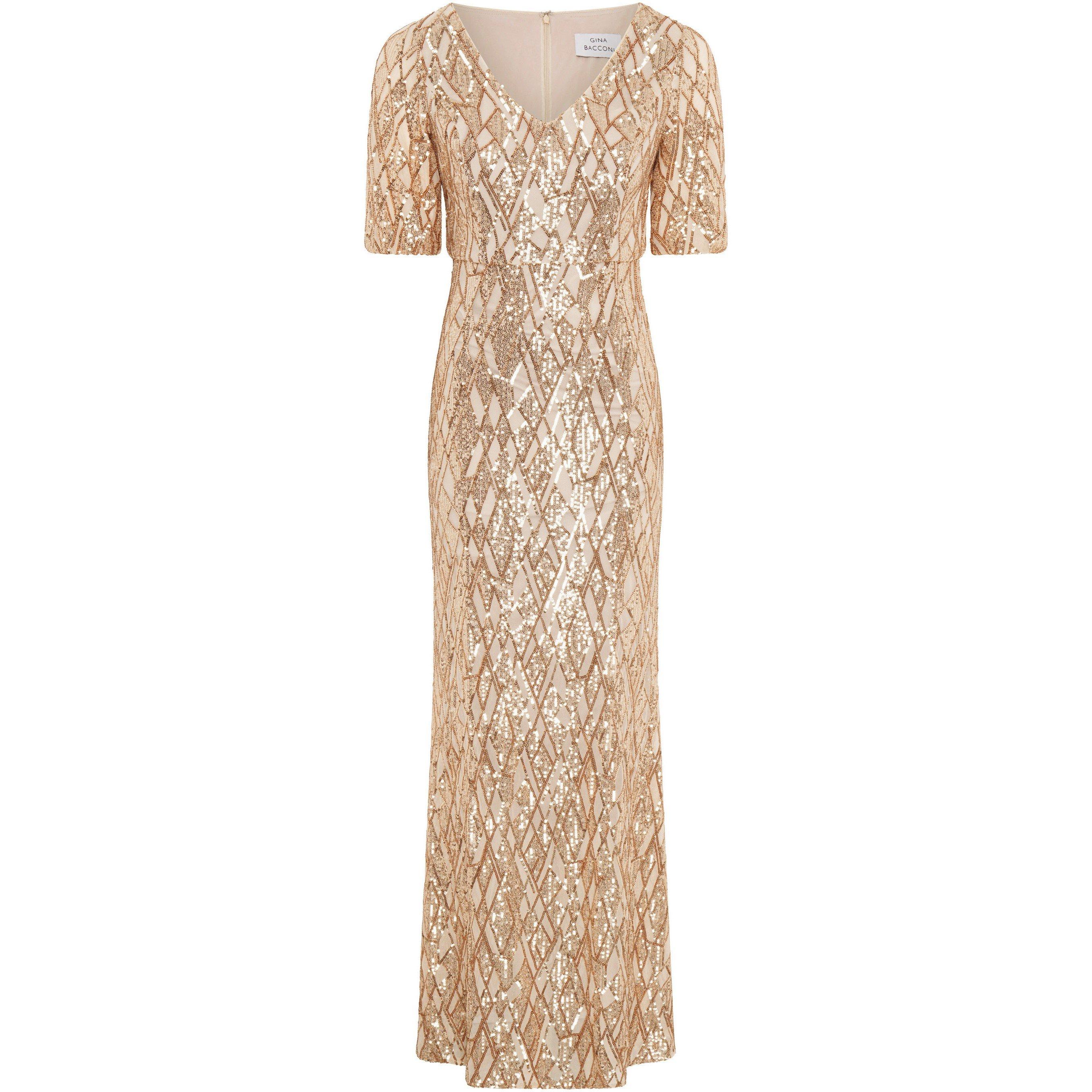 Gold - Gina Bacconi - Pat Sequin Maxi Dress - 1