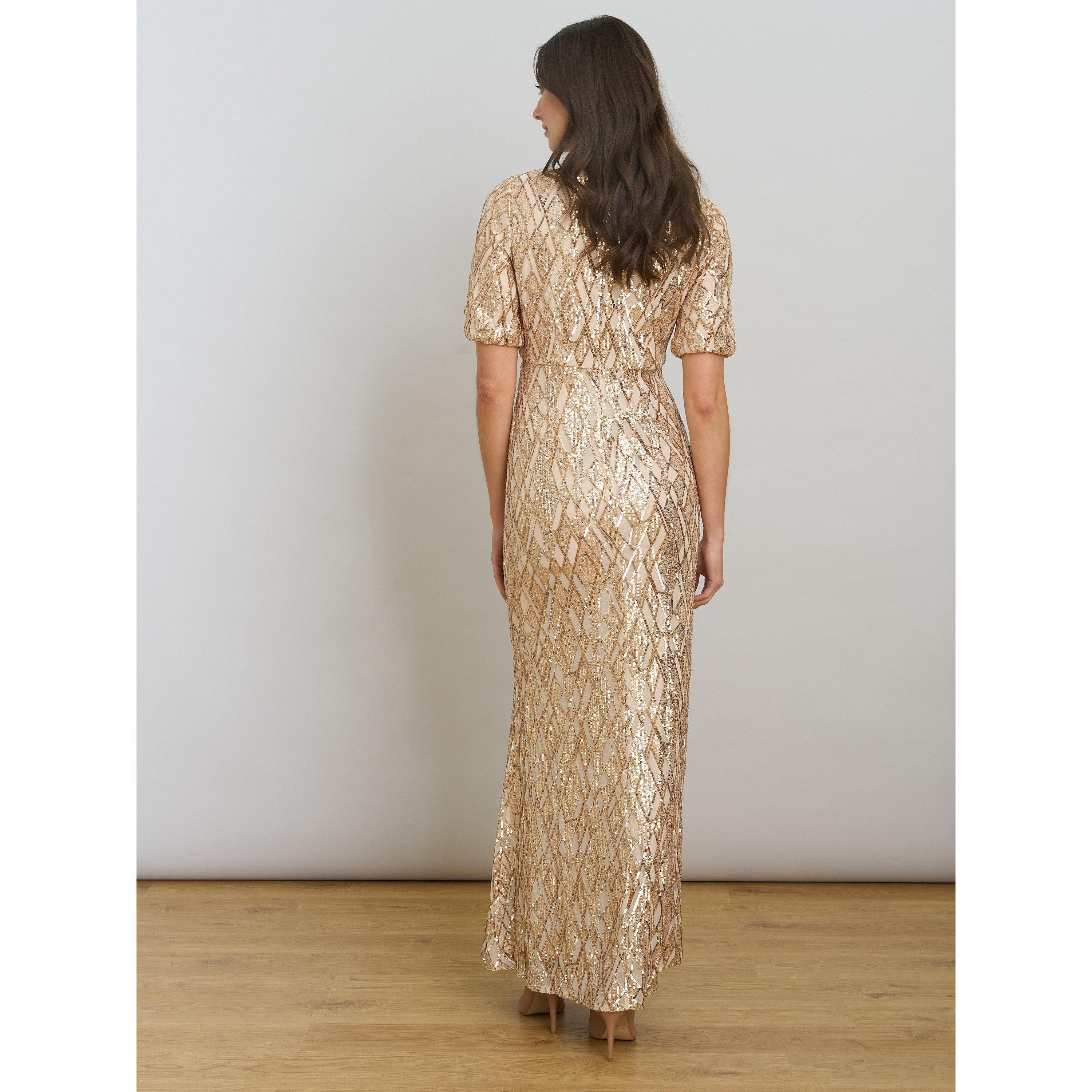 Gold - Gina Bacconi - Pat Sequin Maxi Dress - 3