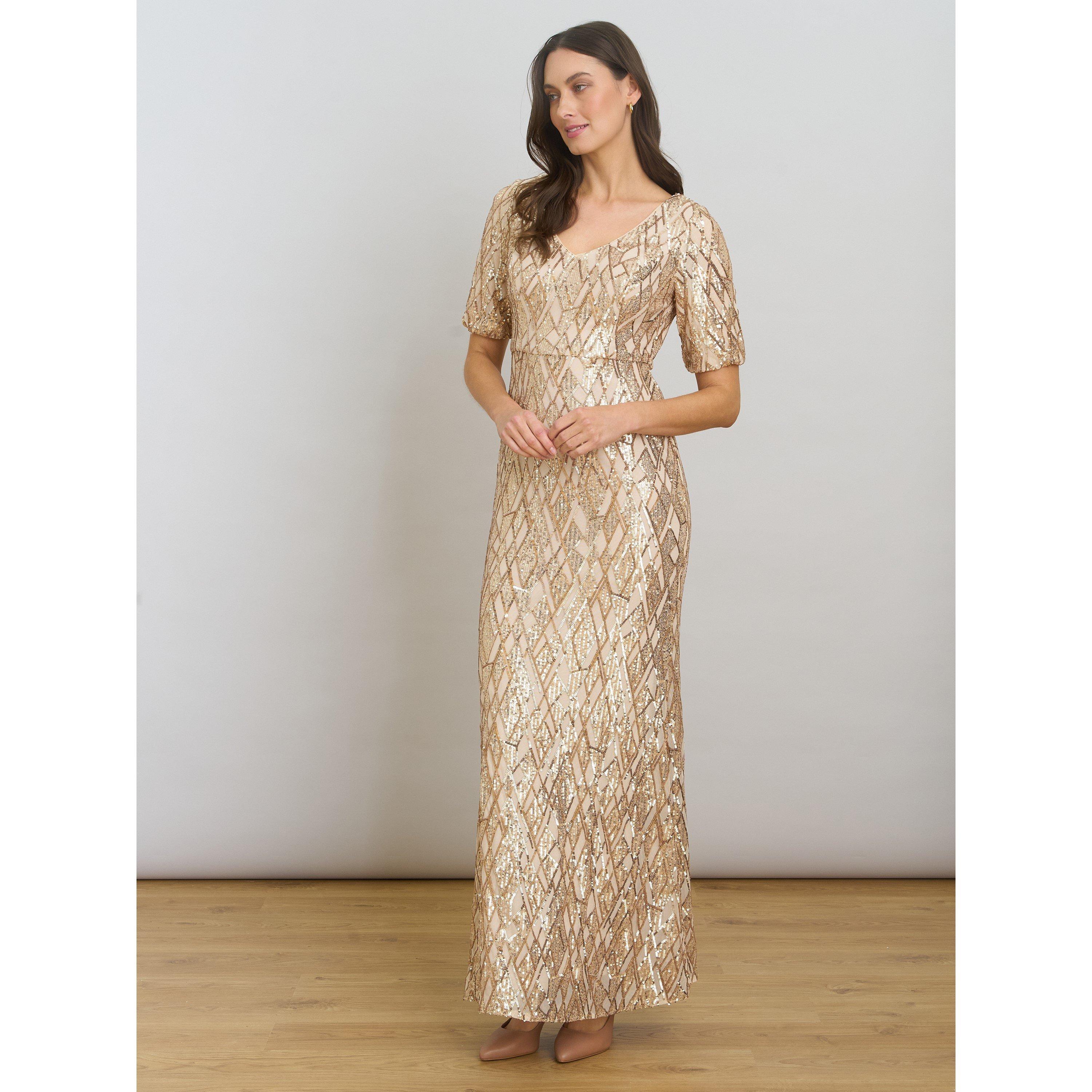 Gold - Gina Bacconi - Pat Sequin Maxi Dress - 4
