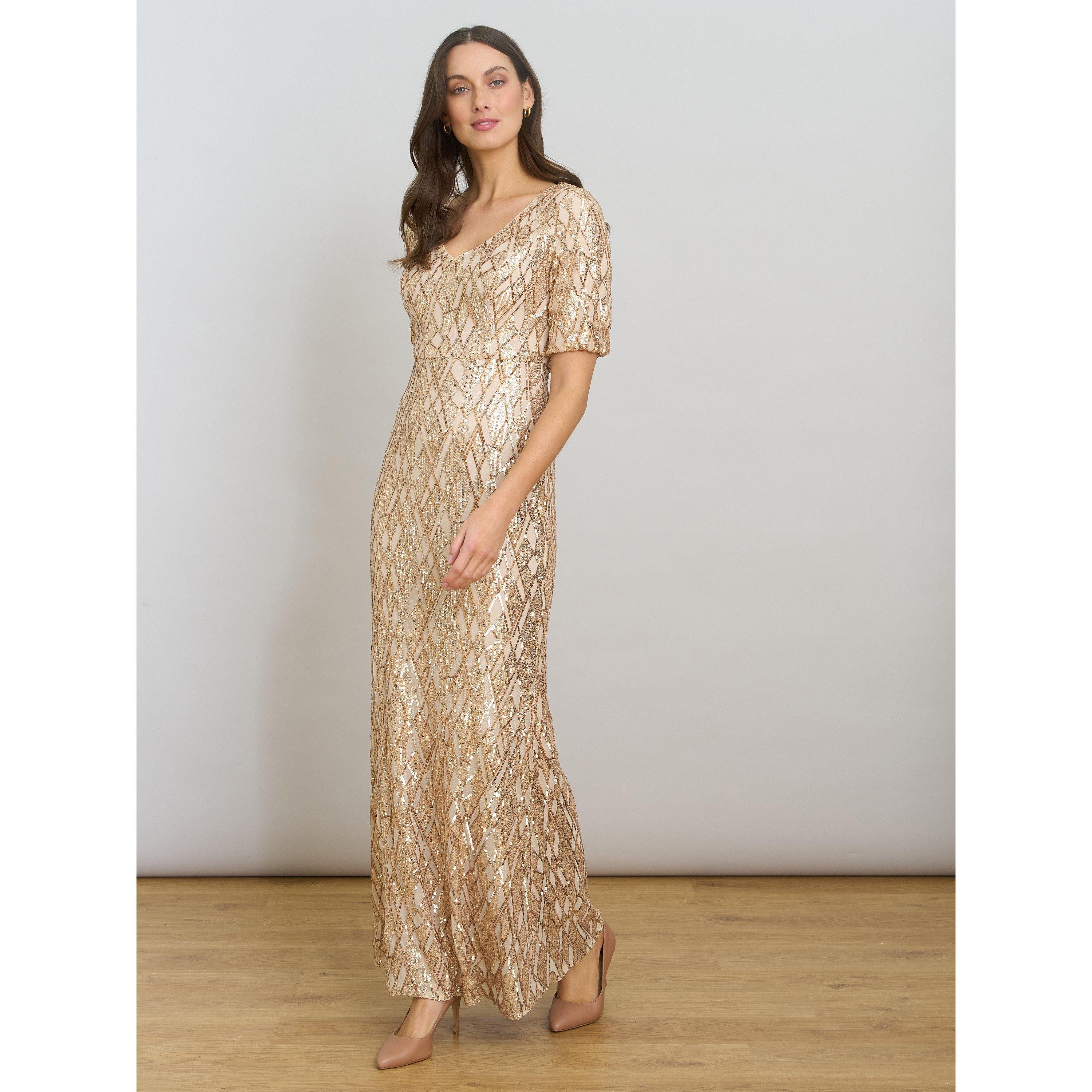 Gold - Gina Bacconi - Pat Sequin Maxi Dress - 5