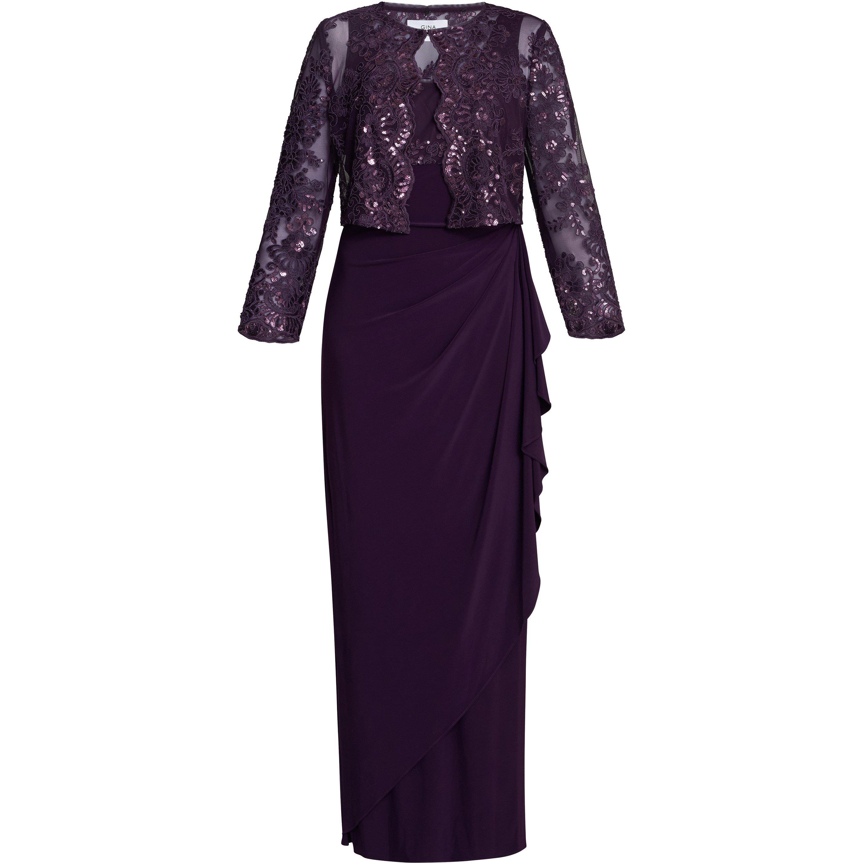 Gina Bacconi Women's Susanne Maxi Dress With Lace Jacket - Eggplant - 18