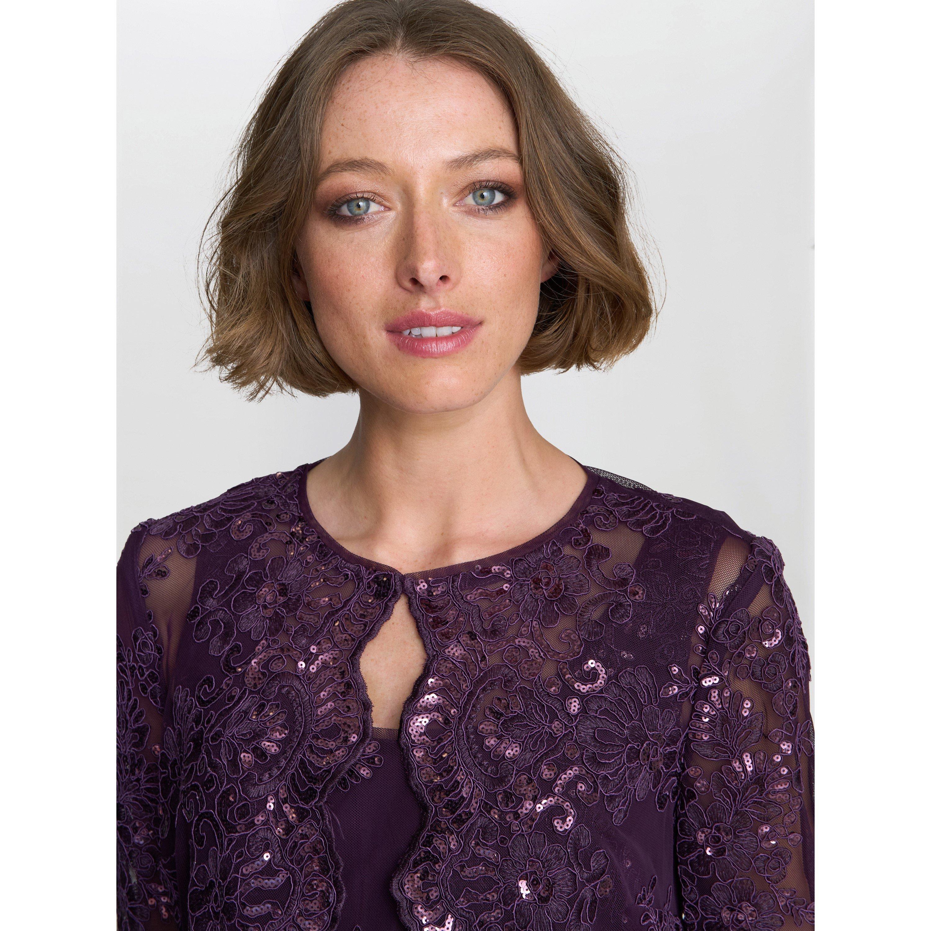 Eggplant - Gina Bacconi - Susanne Maxi Dress With Lace Jacket - 5