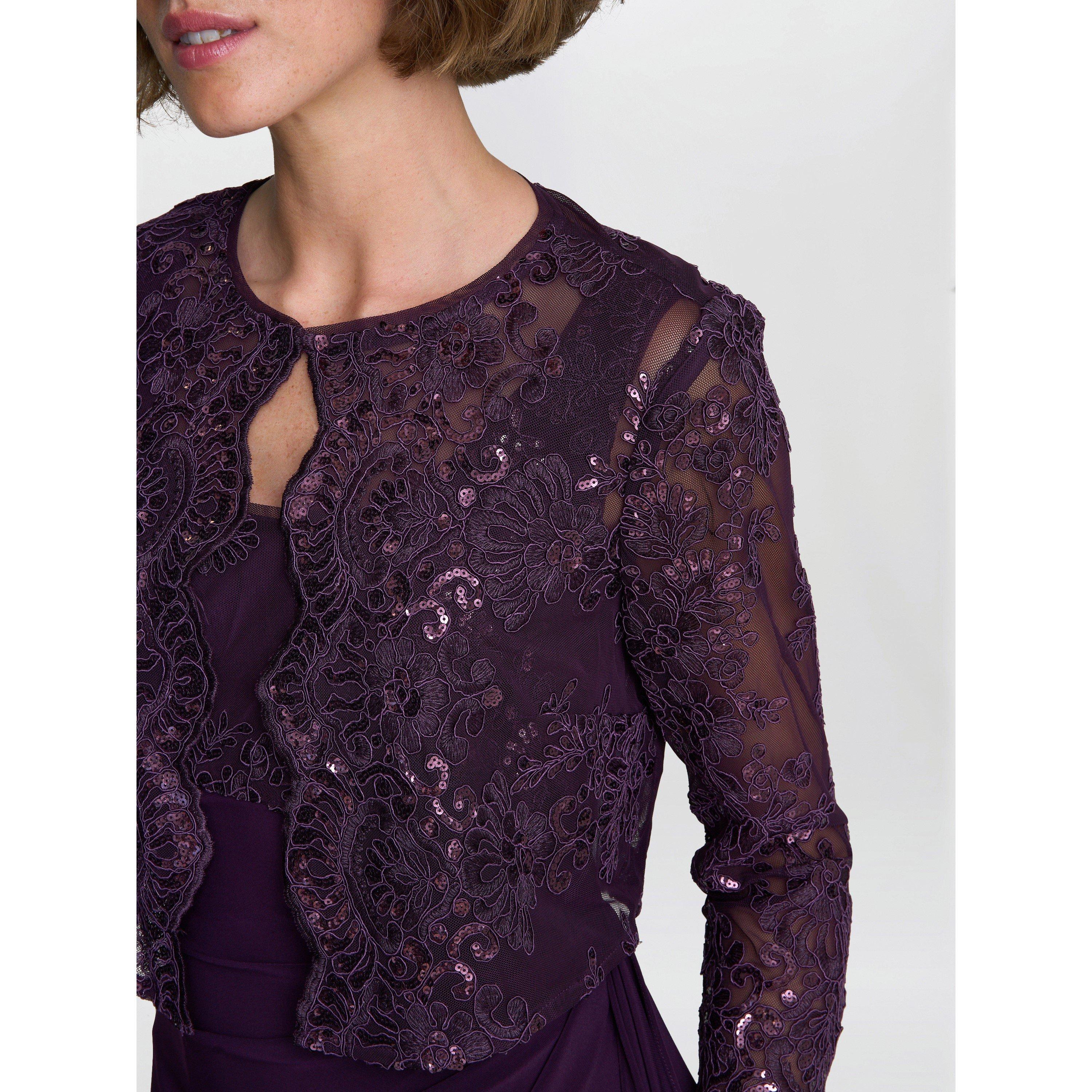 Eggplant - Gina Bacconi - Susanne Maxi Dress With Lace Jacket - 6