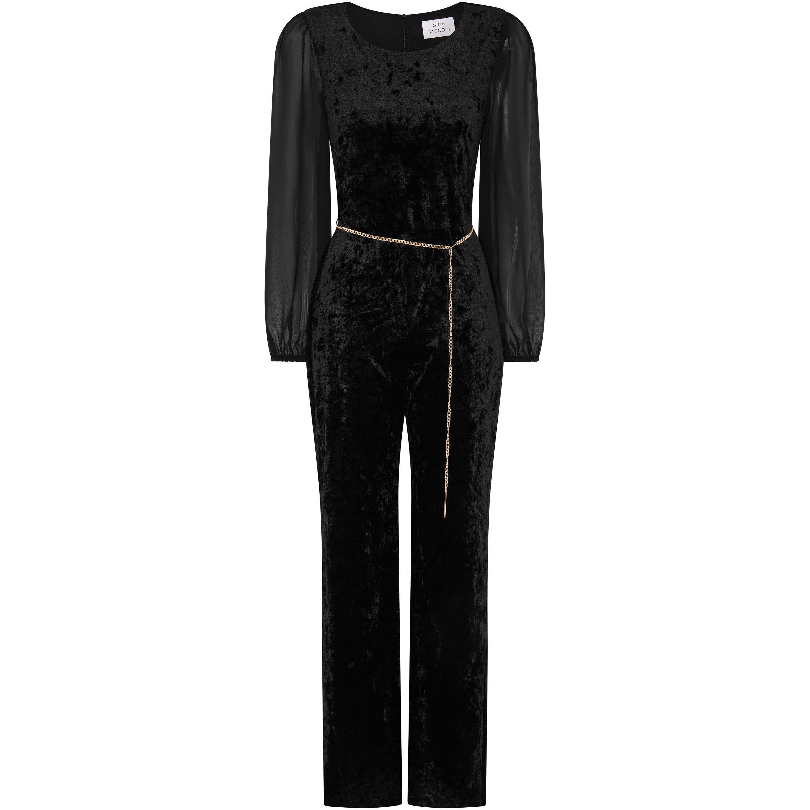 Gina Bacconi Alaska Velvet Jumpsuit With Sheer Sleeve