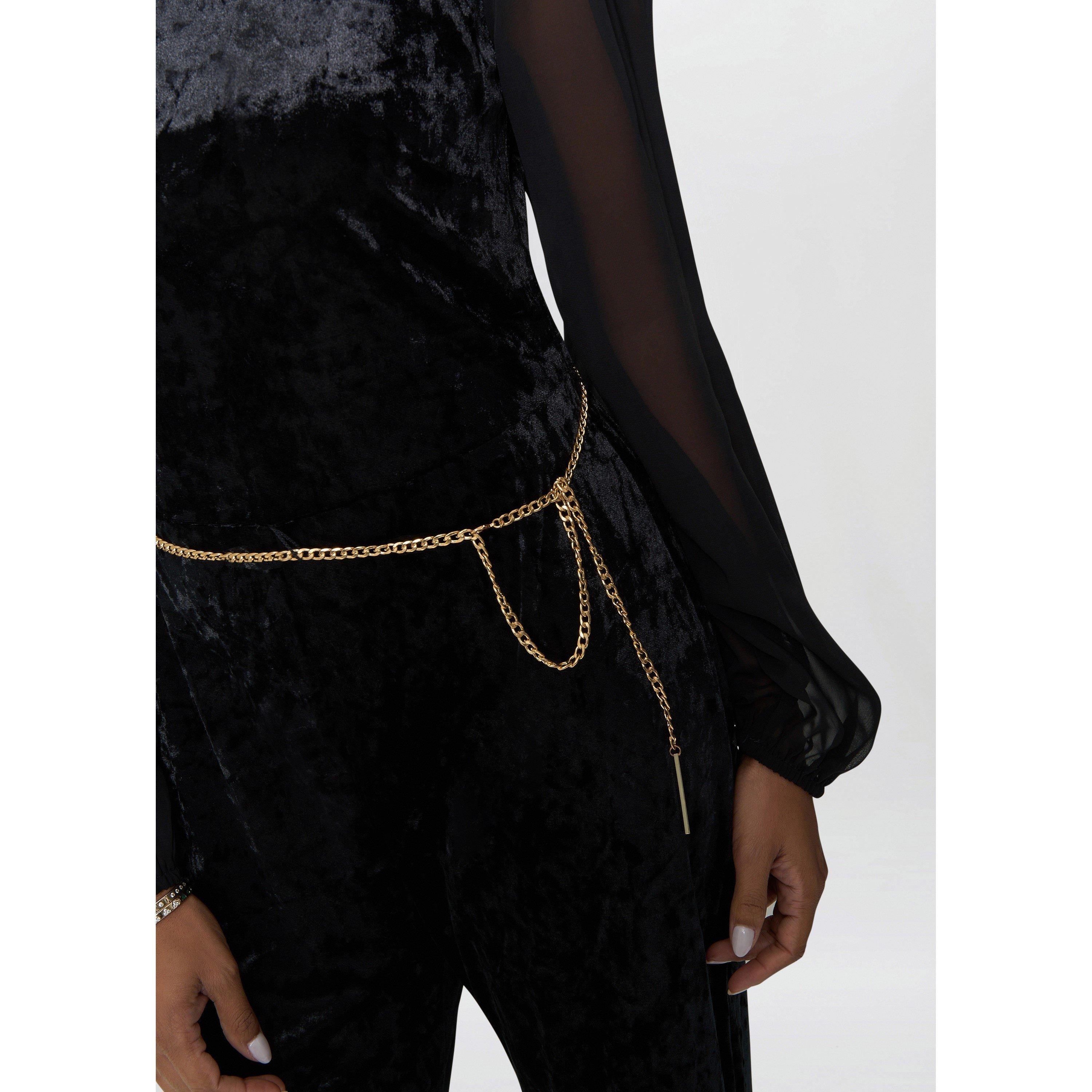 Black - Gina Bacconi - Alaska Velvet Jumpsuit With Sheer Sleeve - 5