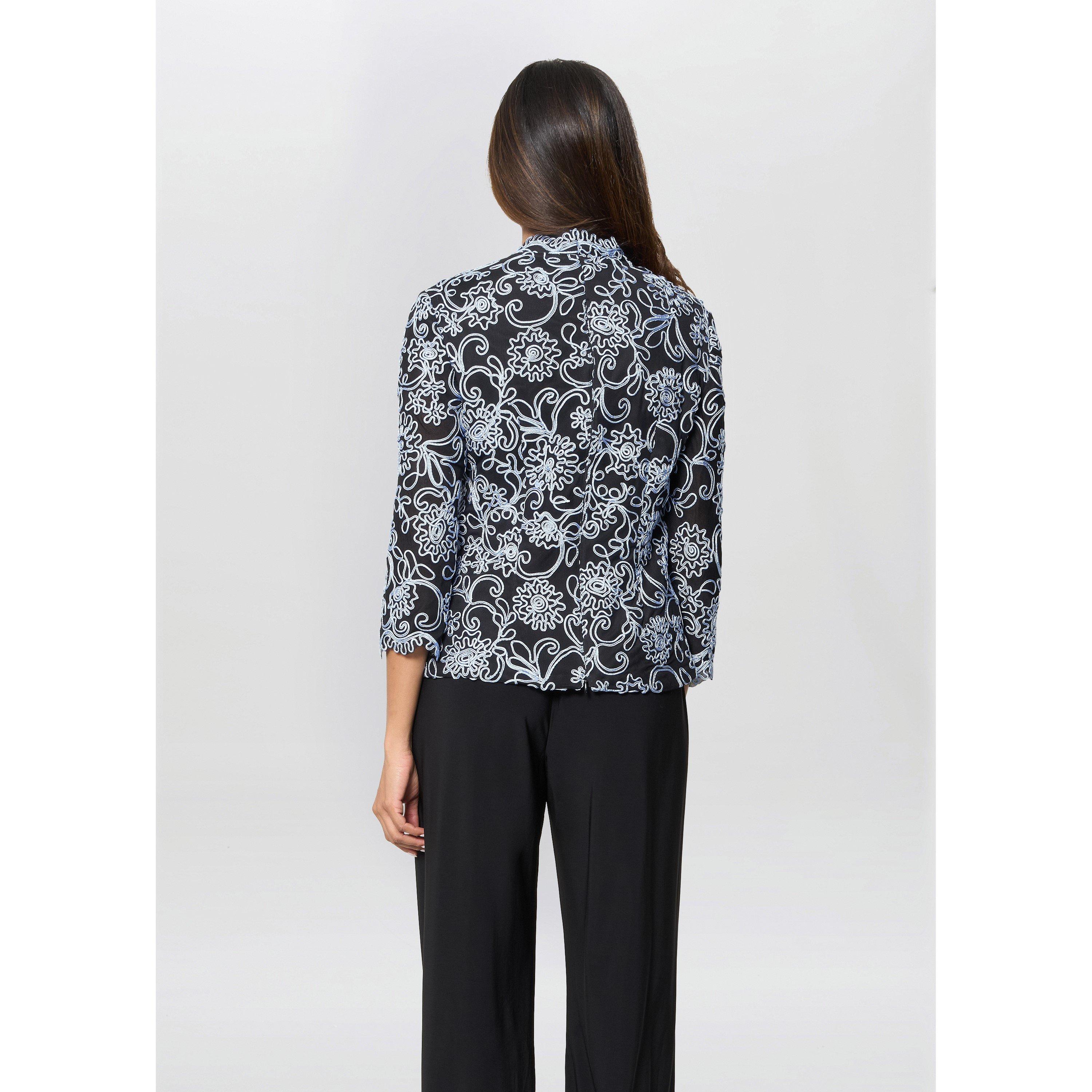 Black / Blue - Gina Bacconi - Lanette Embroidered Blouse With Scallops - 3