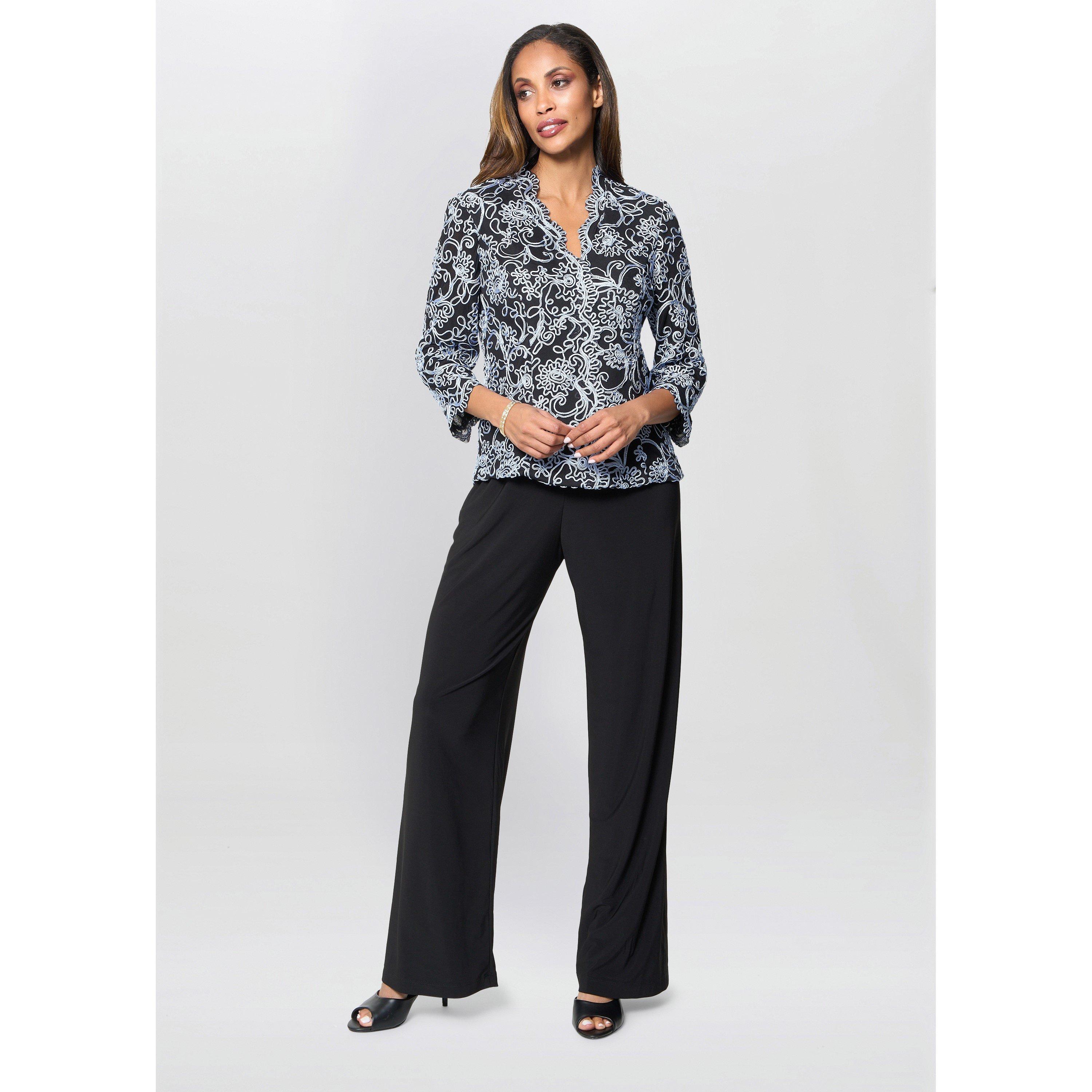 Black / Blue - Gina Bacconi - Lanette Embroidered Blouse With Scallops - 4