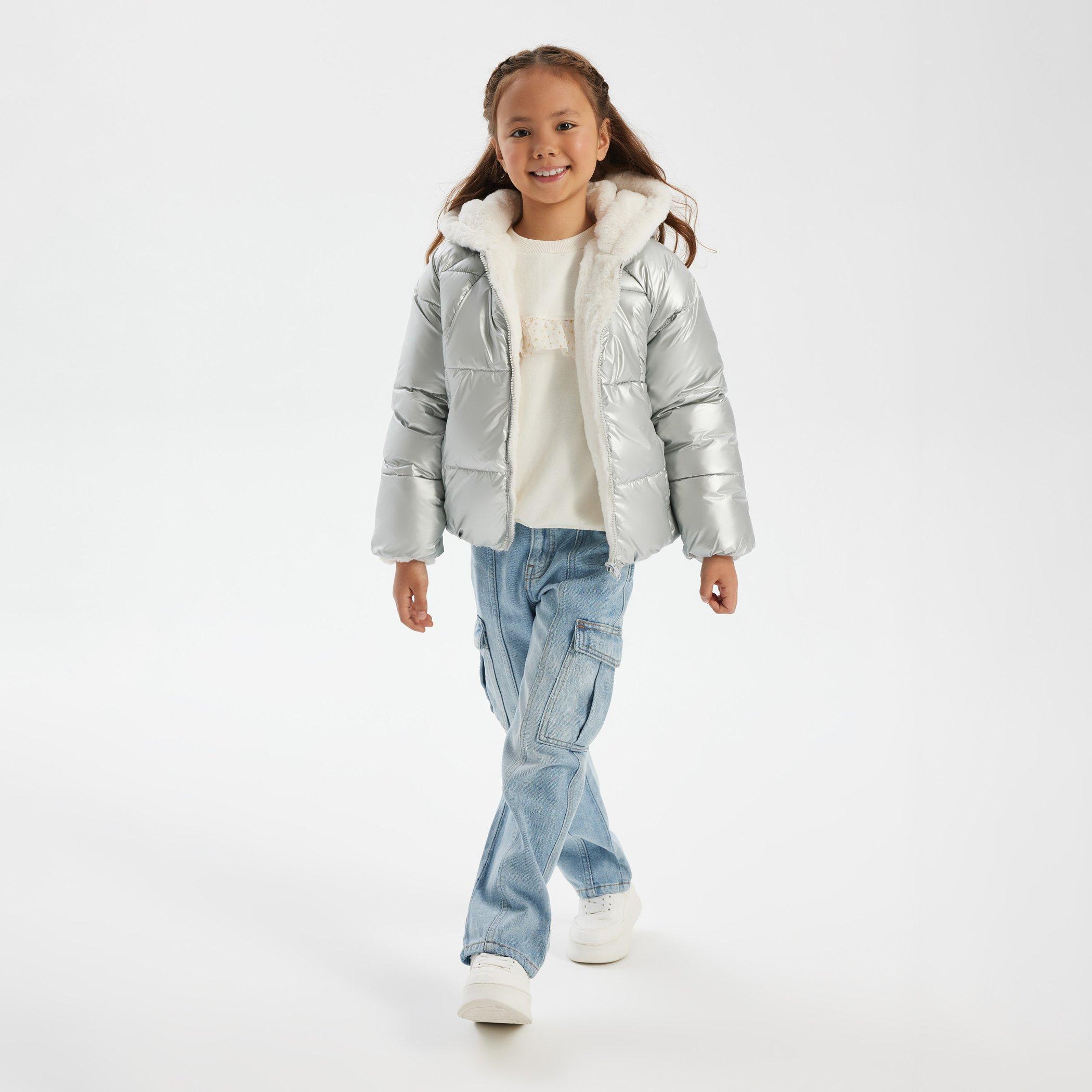 Zilver - Minoti - Girls padded reversible jacket silver - 2