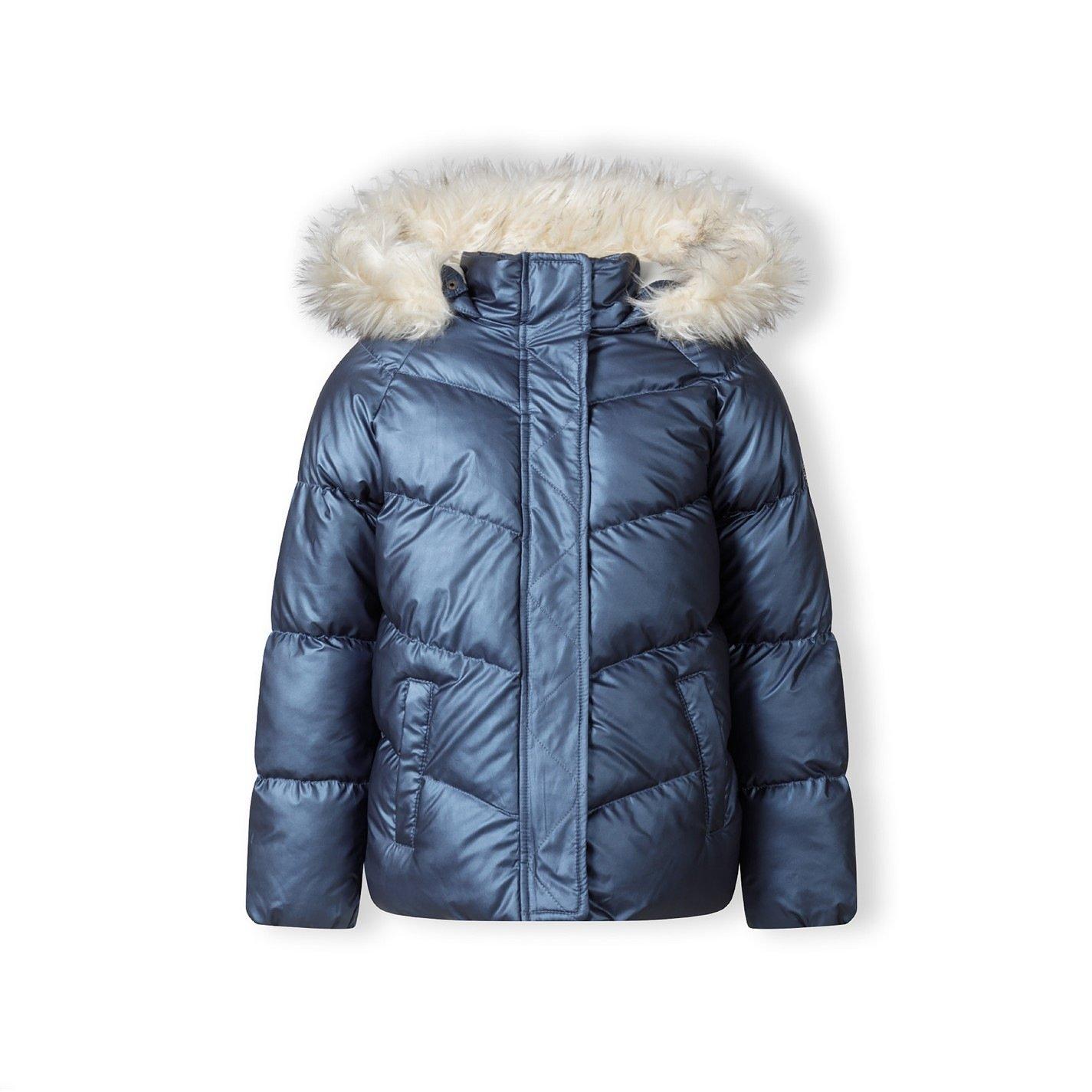 Navy - Minoti - Girls padded jacket faux fur lining navy - 1