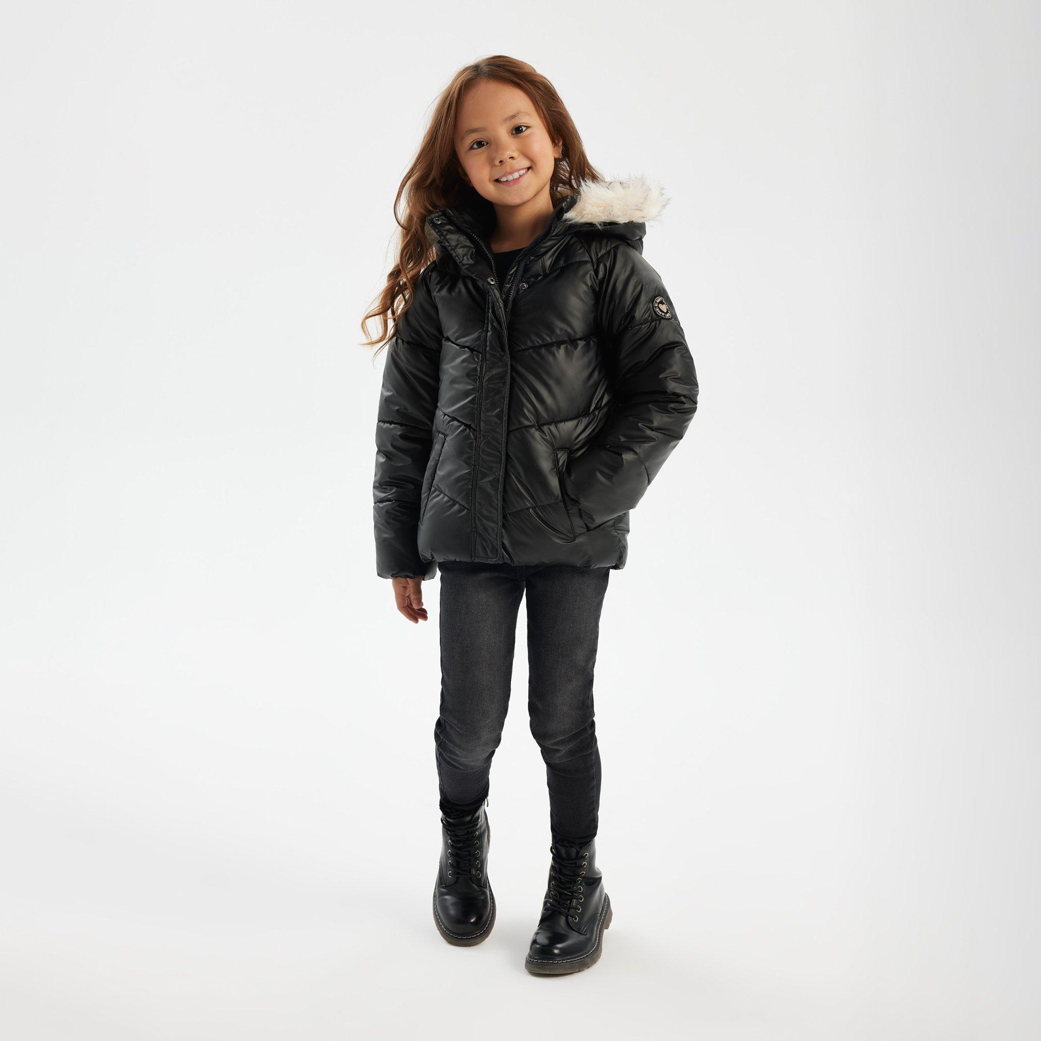 Zwart - Minoti - Girls padded jacket faux fur lining black - 2