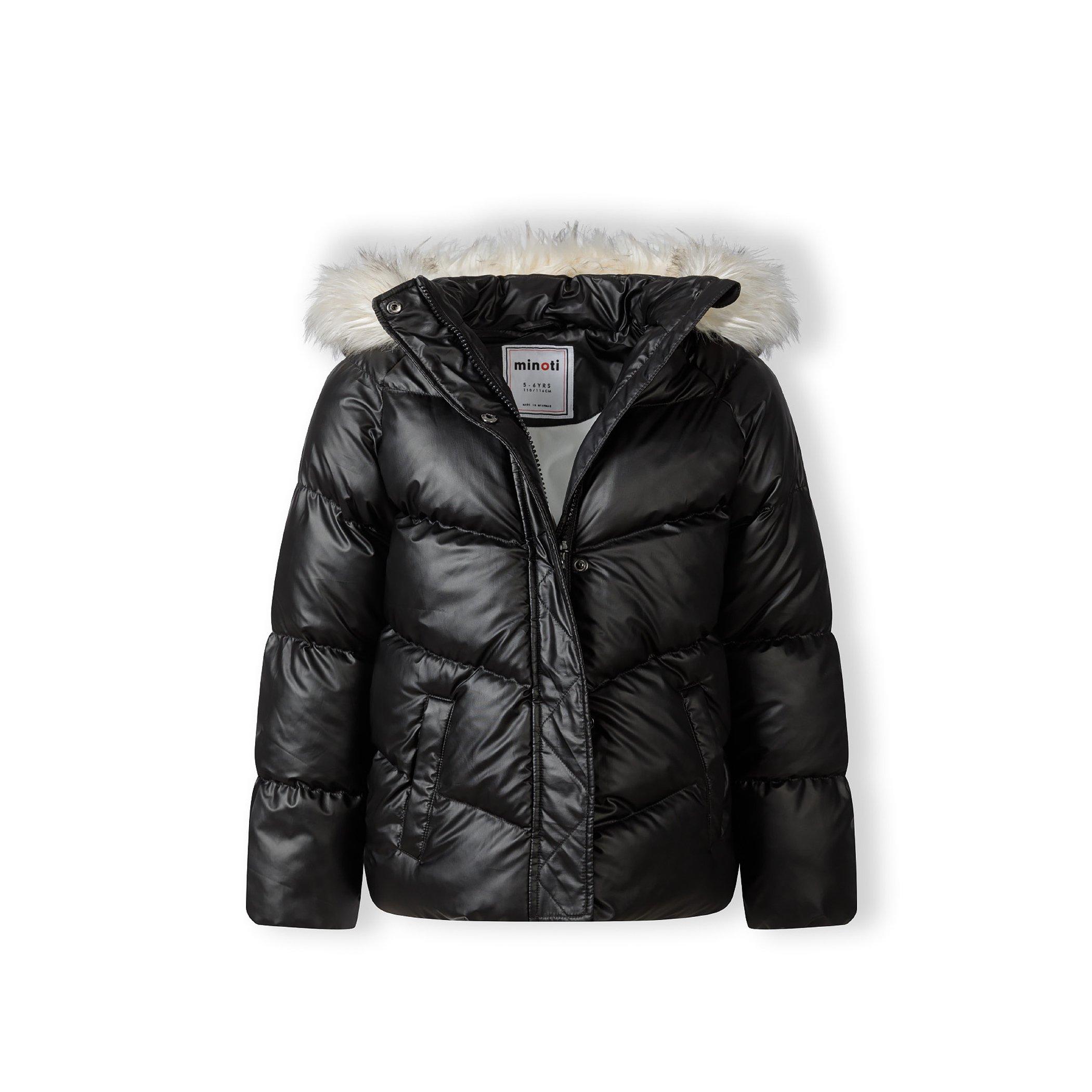 Zwart - Minoti - Girls padded jacket faux fur lining black - 4