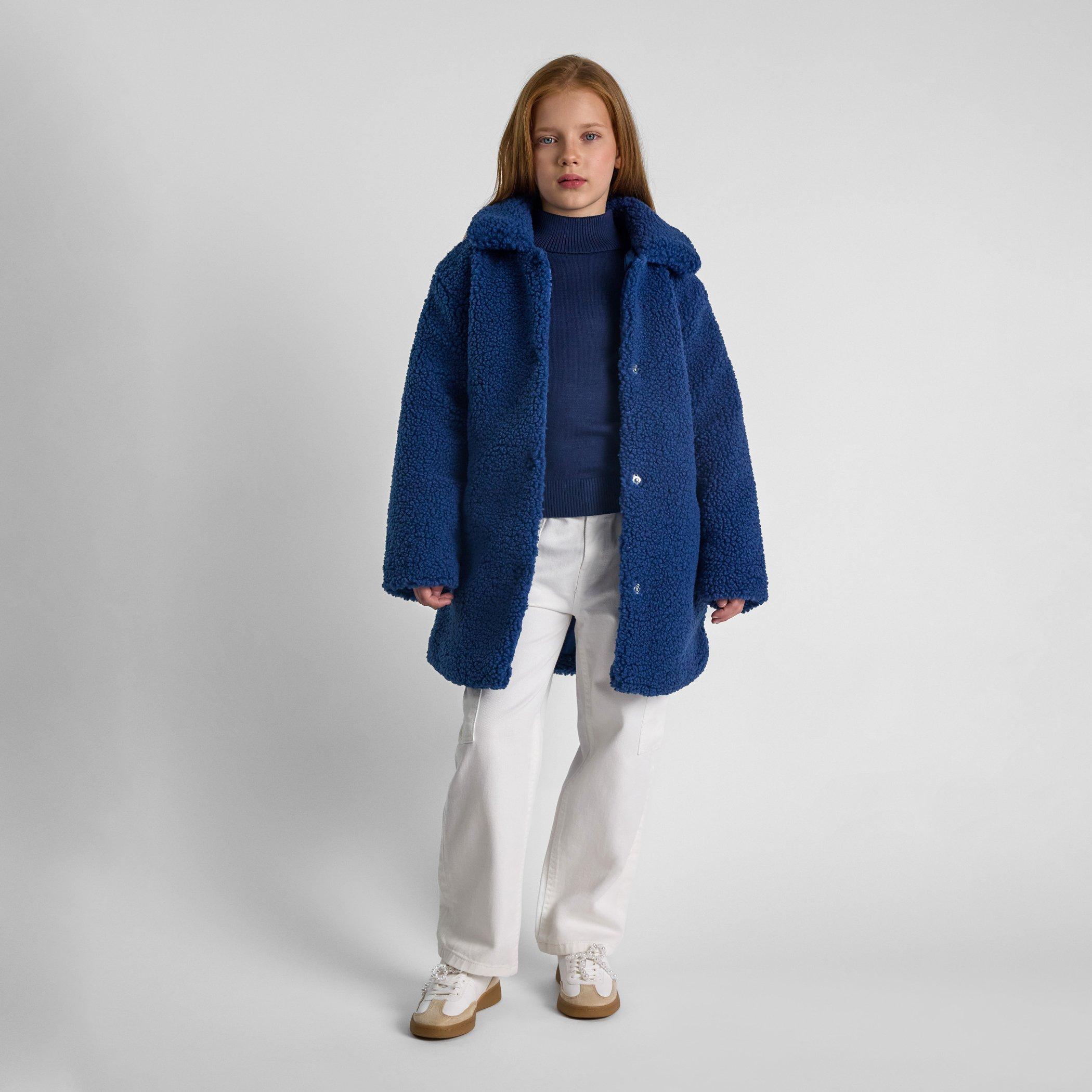 Azul - Minoti - Girls sherpa boucle jacket with satin lining blue - 2