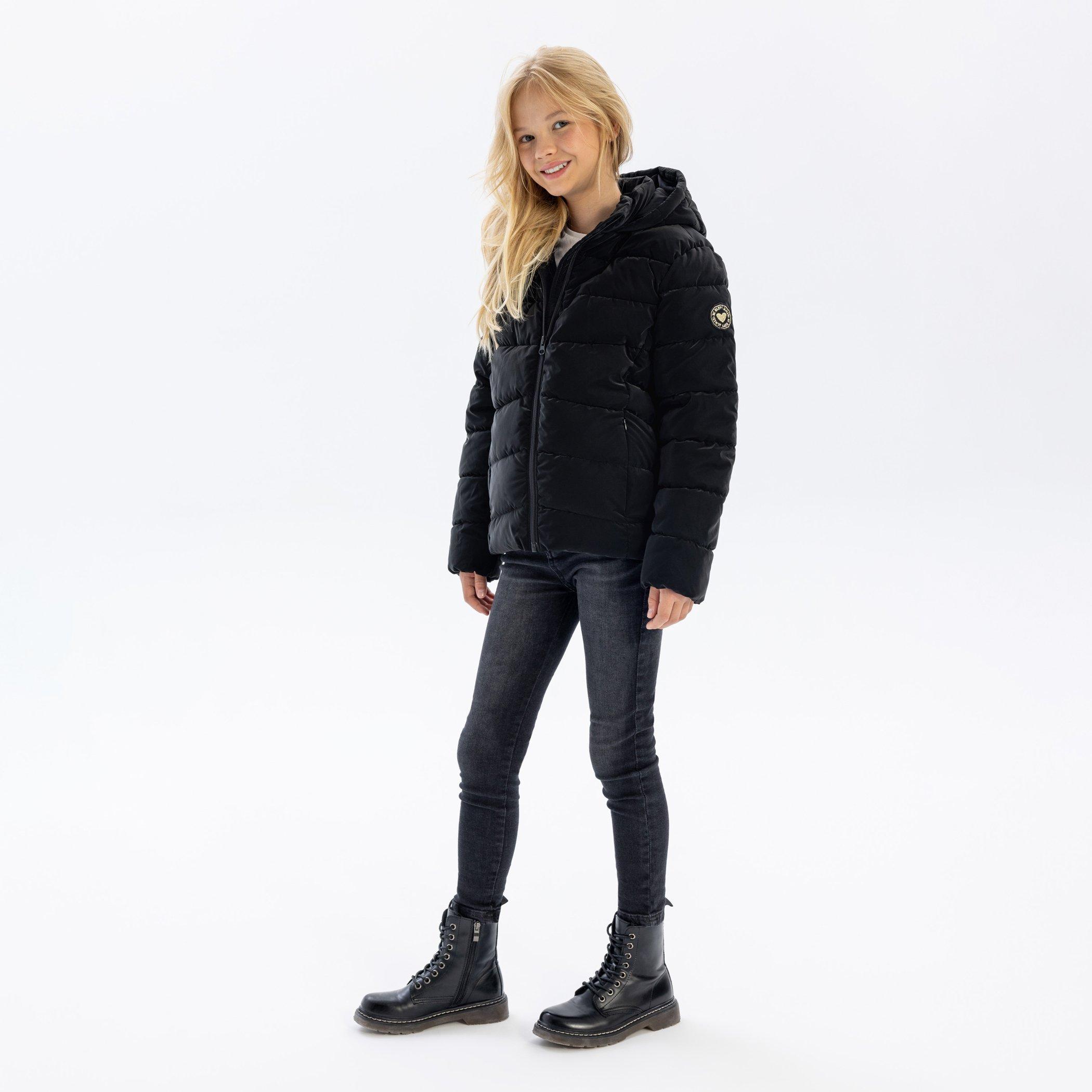 Zwart - Minoti - Girls padded jacket velvet feel black - 3