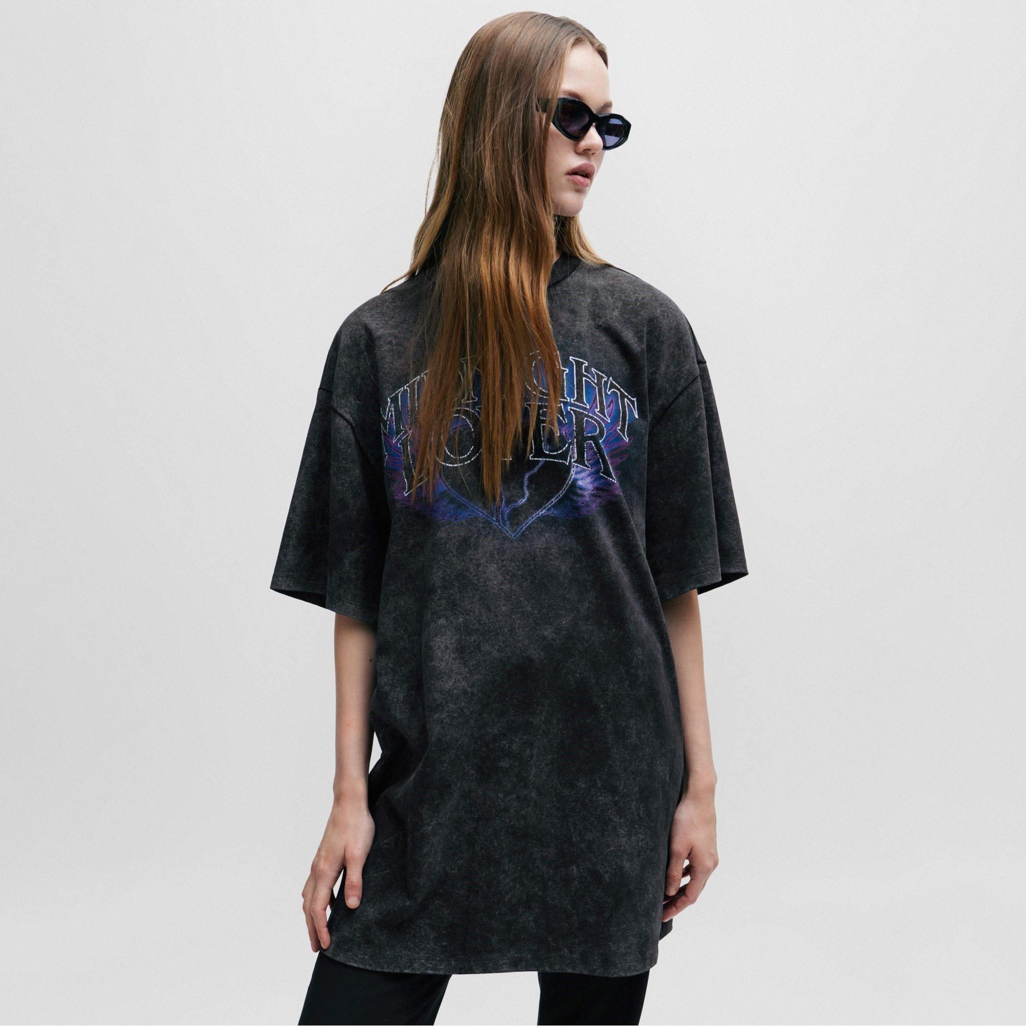 Black - Hugo - Nelaja Cotton Jersey T-Shirt Dress - 2