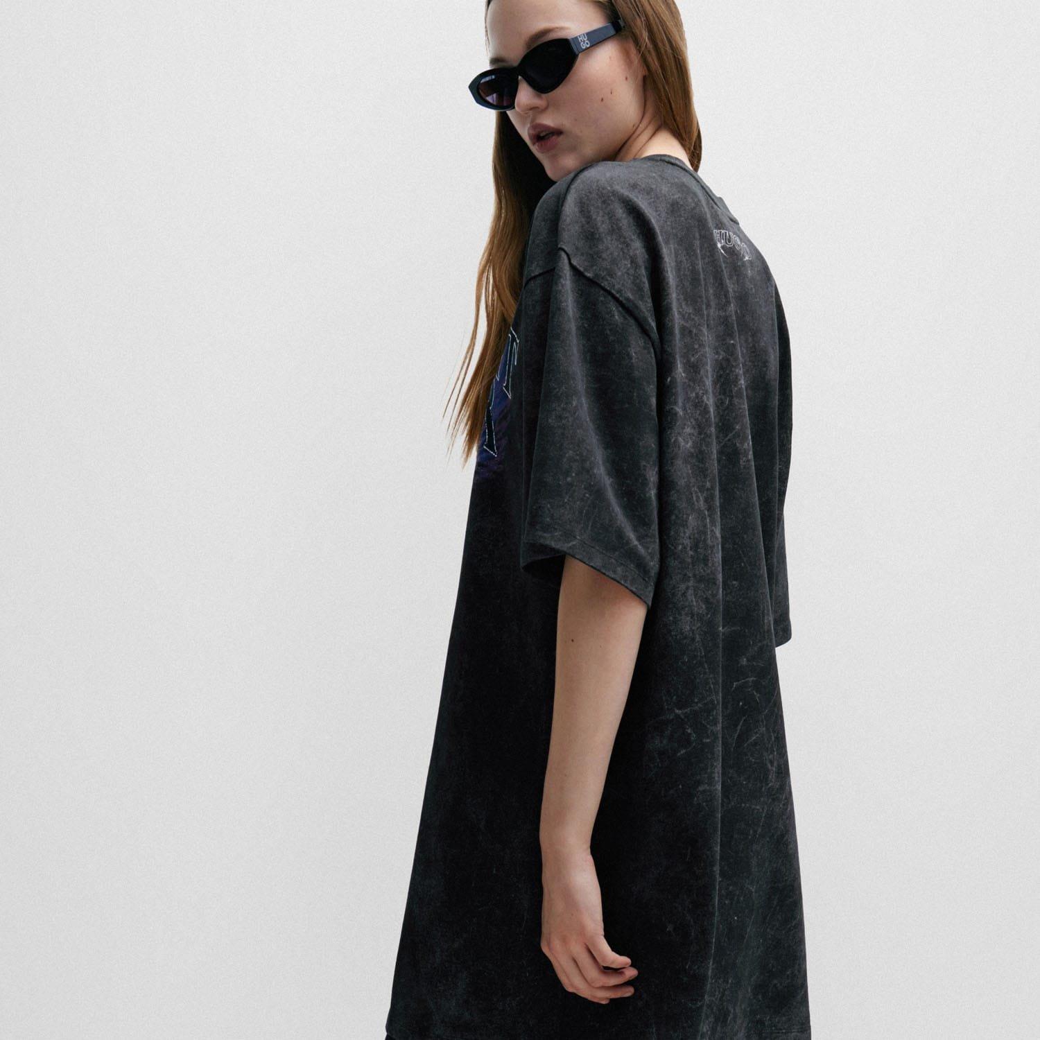 Black - Hugo - Nelaja Cotton Jersey T-Shirt Dress - 3