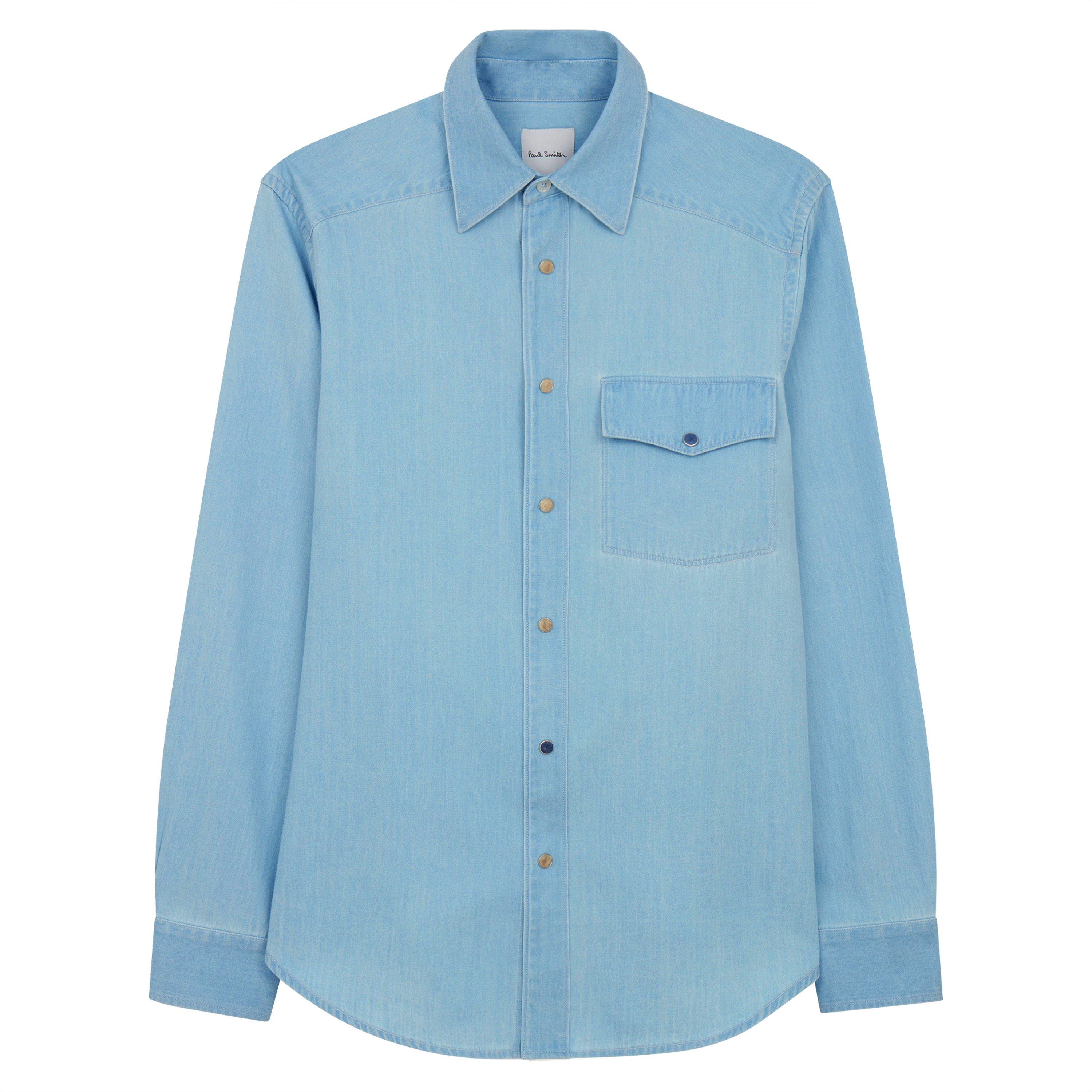 Blue LT - Paul Smith - Men's Long-Sleeve Pocket Plain Shirt - 5