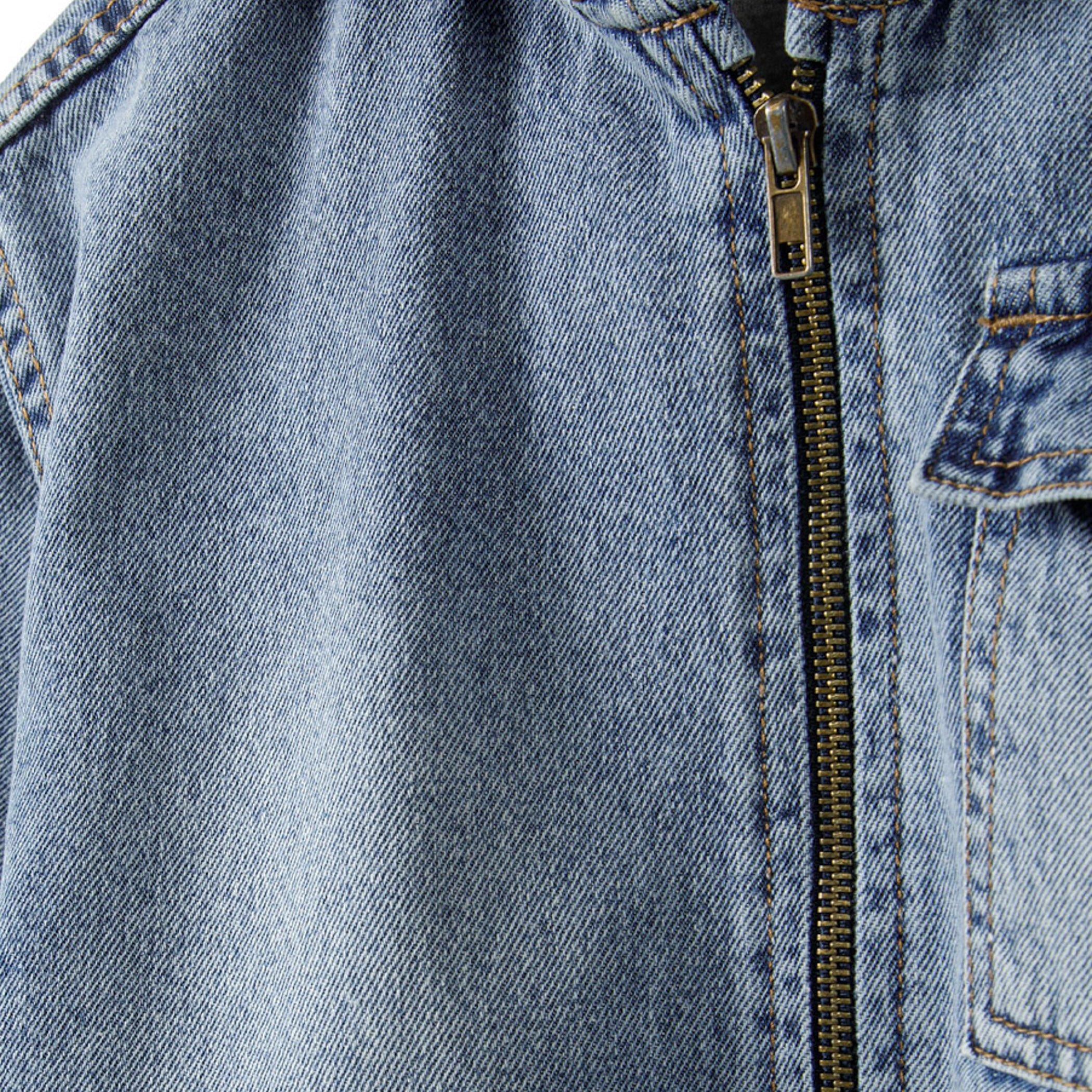Minoti Boys denim jacket with fixed hood zip fastening navy