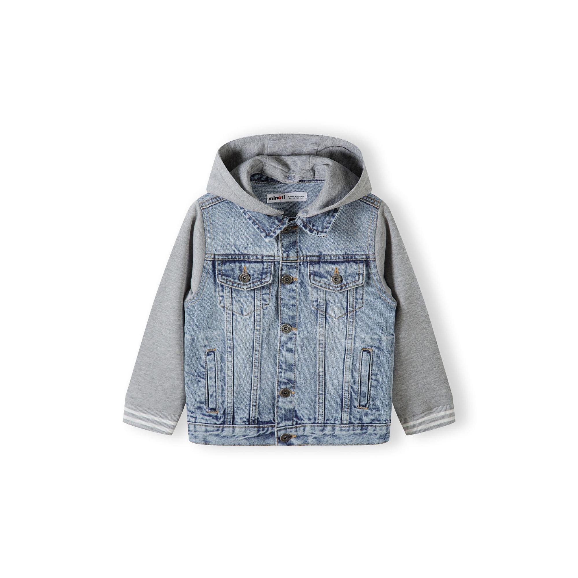 LightBlue Denim - Minoti - Boys denim jacket fleece sleeves detachable hood light blue - 1