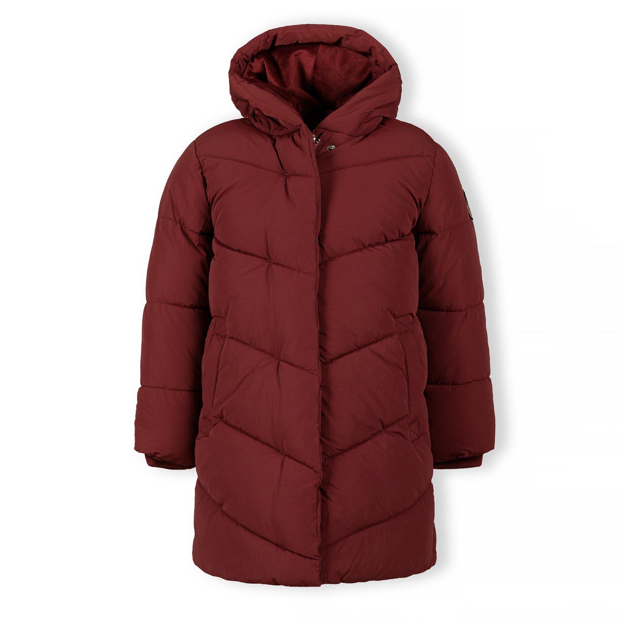 Bordeaux - Minoti - Girls long quilted winter jacket zip press studs burgundy - 1