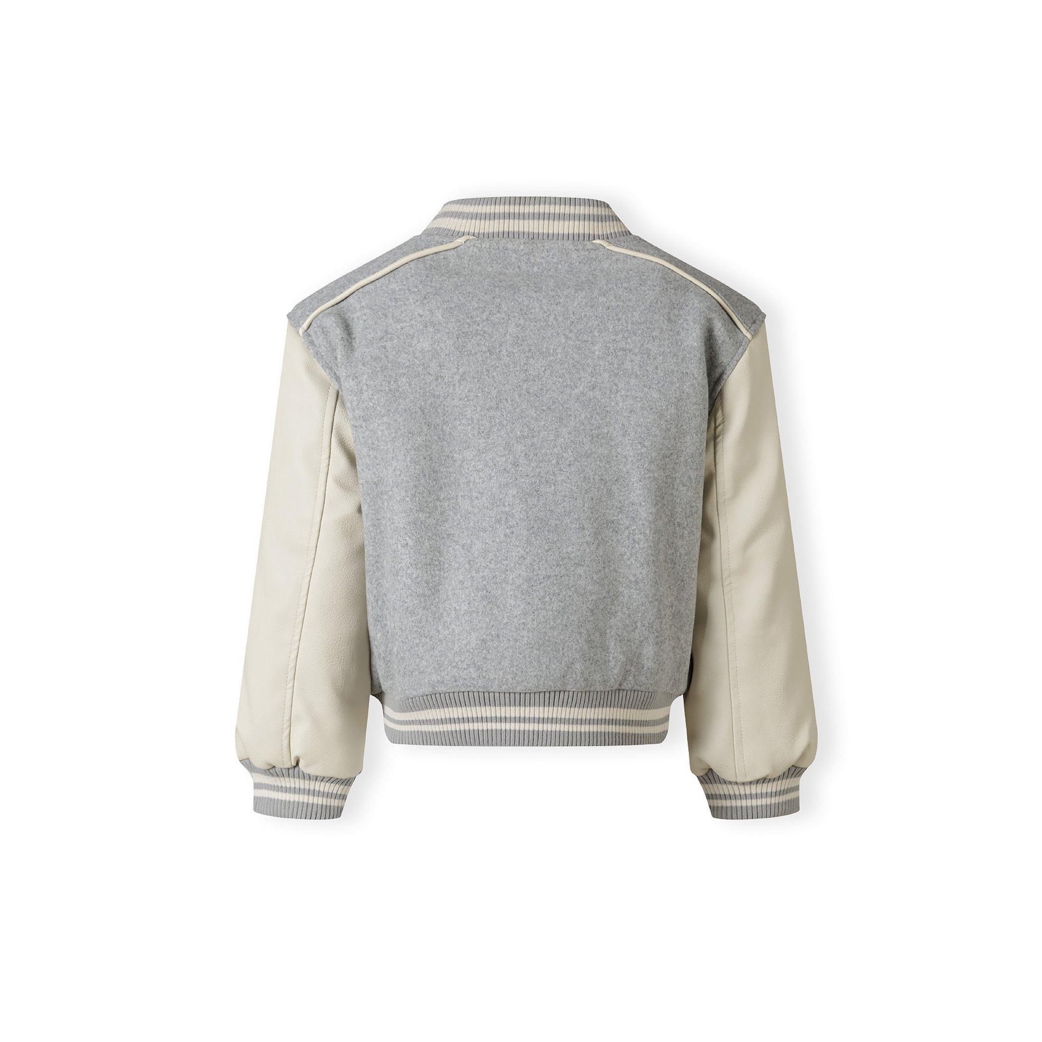 Light Grey - Minoti - Girls baseball style jacket with faux leather sleeves grey - 3