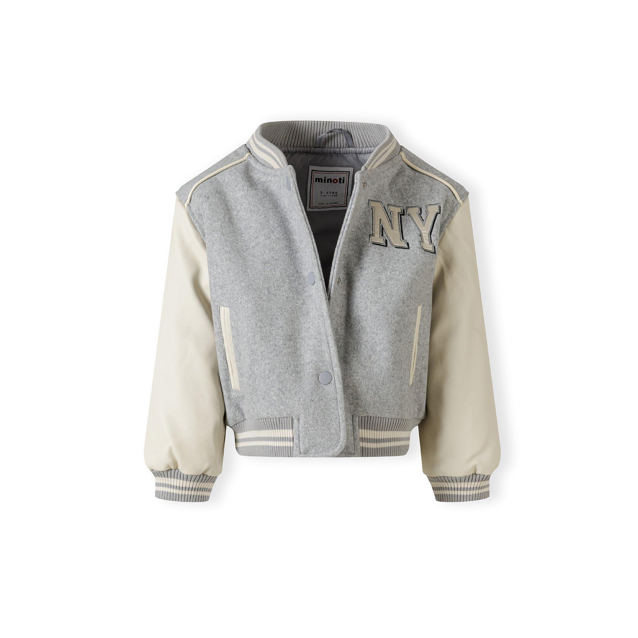 Light Grey - Minoti - Girls baseball style jacket with faux leather sleeves grey - 4